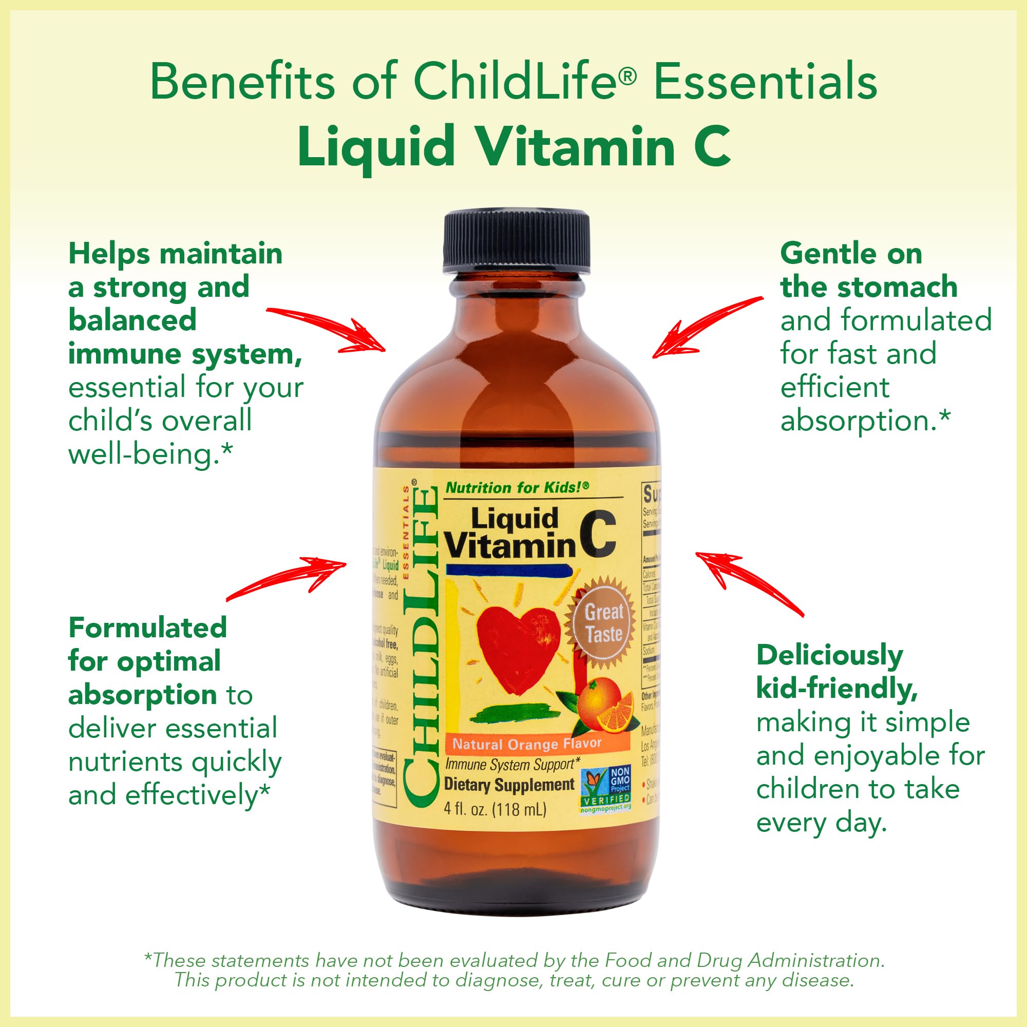 CHILDLIFE ESSENTIALS Liquid Vitamin C - Pure Vitamin C Liquid, Vitamin C for Kids, Liquid Supplement, Immune System Support, Great Taste - Natural Orange, 4 Fl Oz (Pack of 3)