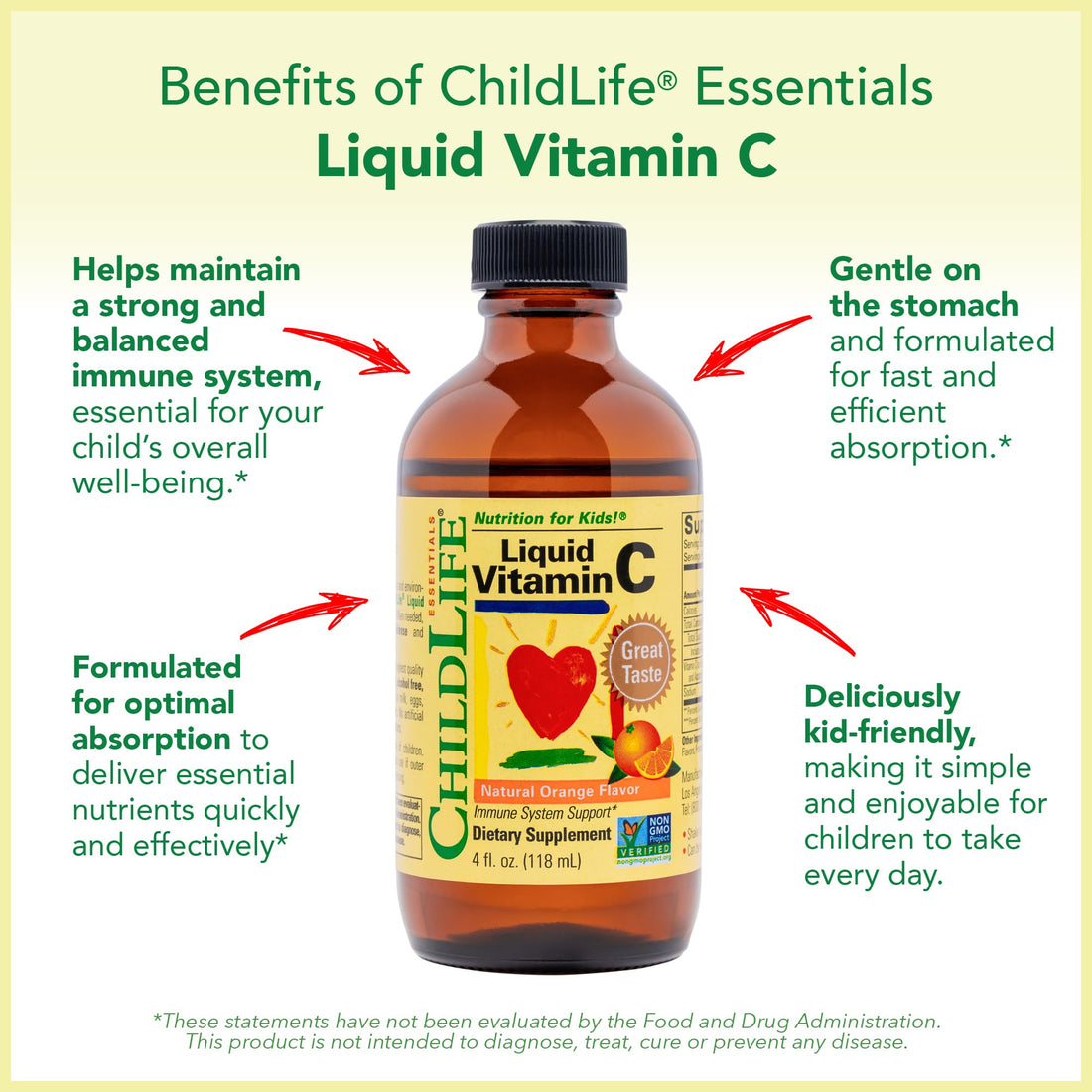 CHILDLIFE ESSENTIALS Liquid Vitamin C - Pure Vitamin C Liquid, Vitamin C for Kids, Liquid Supplement, Immune System Support, Great Taste - Natural Orange, 4 Fl Oz (Pack of 3)