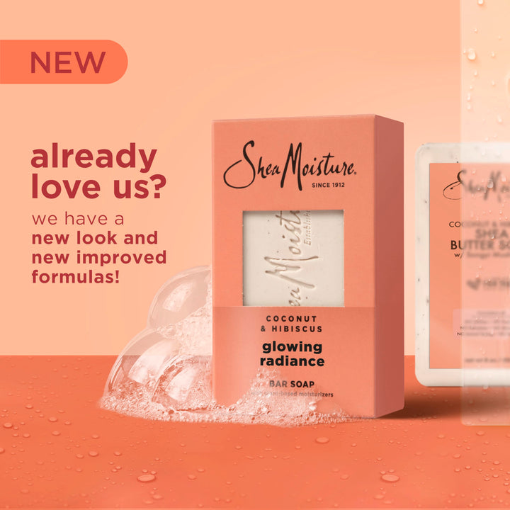 SheaMoisture Bar Soap Coconut and Hibiscus 4 Count Glowing Radiance Glowing Radiance bar soap with 24h shea moisture nutrients for Healthy, Glowing Skin 8 oz