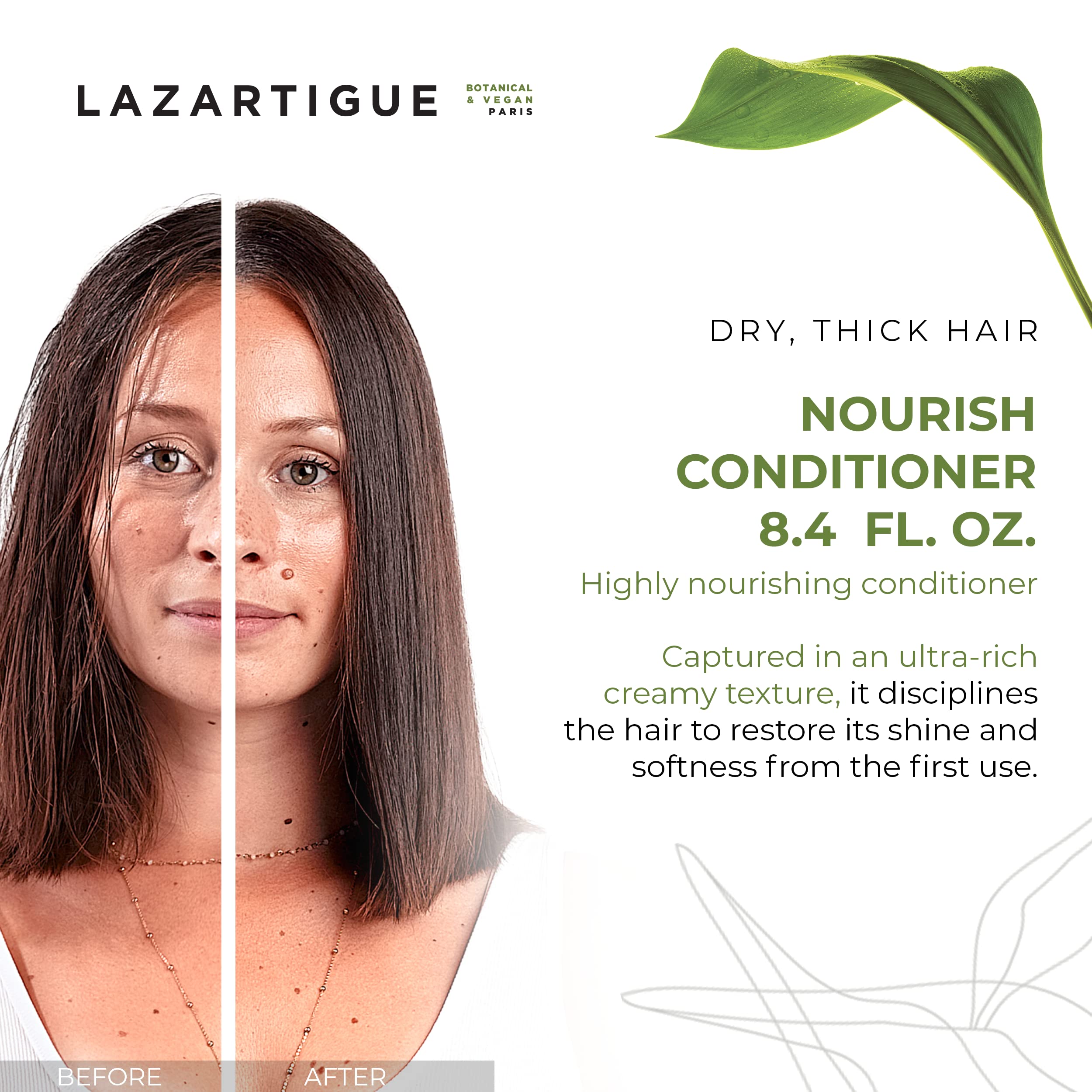 Lazartigue Nourish Conditioner, Enriched with Shea Butter, Intensely Nourishes & Softens Dry Hair, Easier to Detangle, Lastingly Disciplined, Shiny, Vegan 5.1 fl Oz