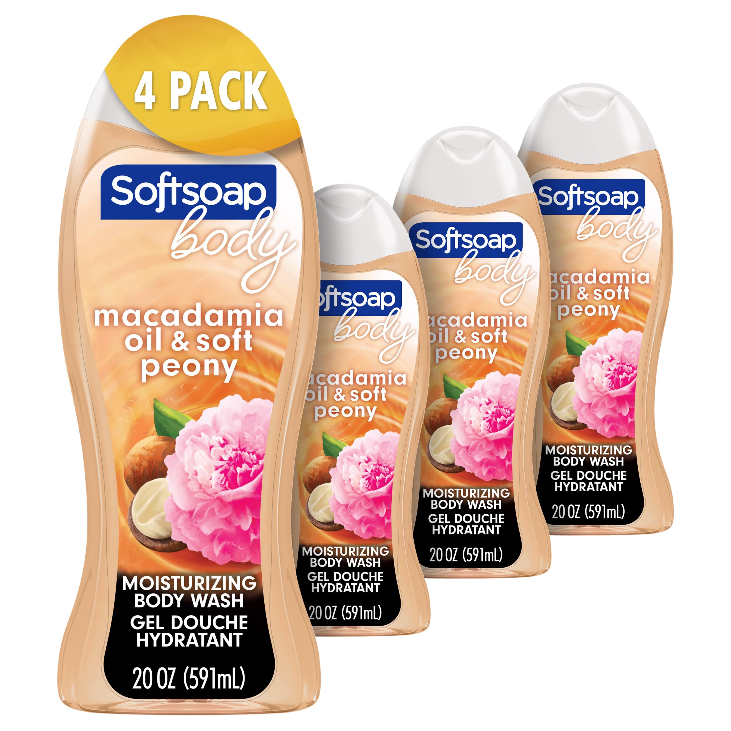 Softsoap Luminous Oils Moisturizing Body Wash, Macadamia Oil and Peony - 20 Fluid Ounce (4 Pack)