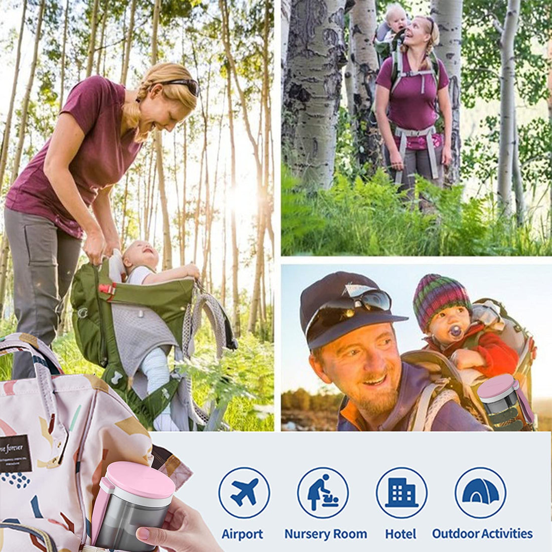 TechoEcho Travel Baby Bottle Brush Set with Extendable Liquid Silicone Bottle Brush,Nipple Brush,Built-in Bottle Drying Rack,Straw Cleaner Brush,Baby Bottle Soap Dispenser,Bottle Warmer (Pink)