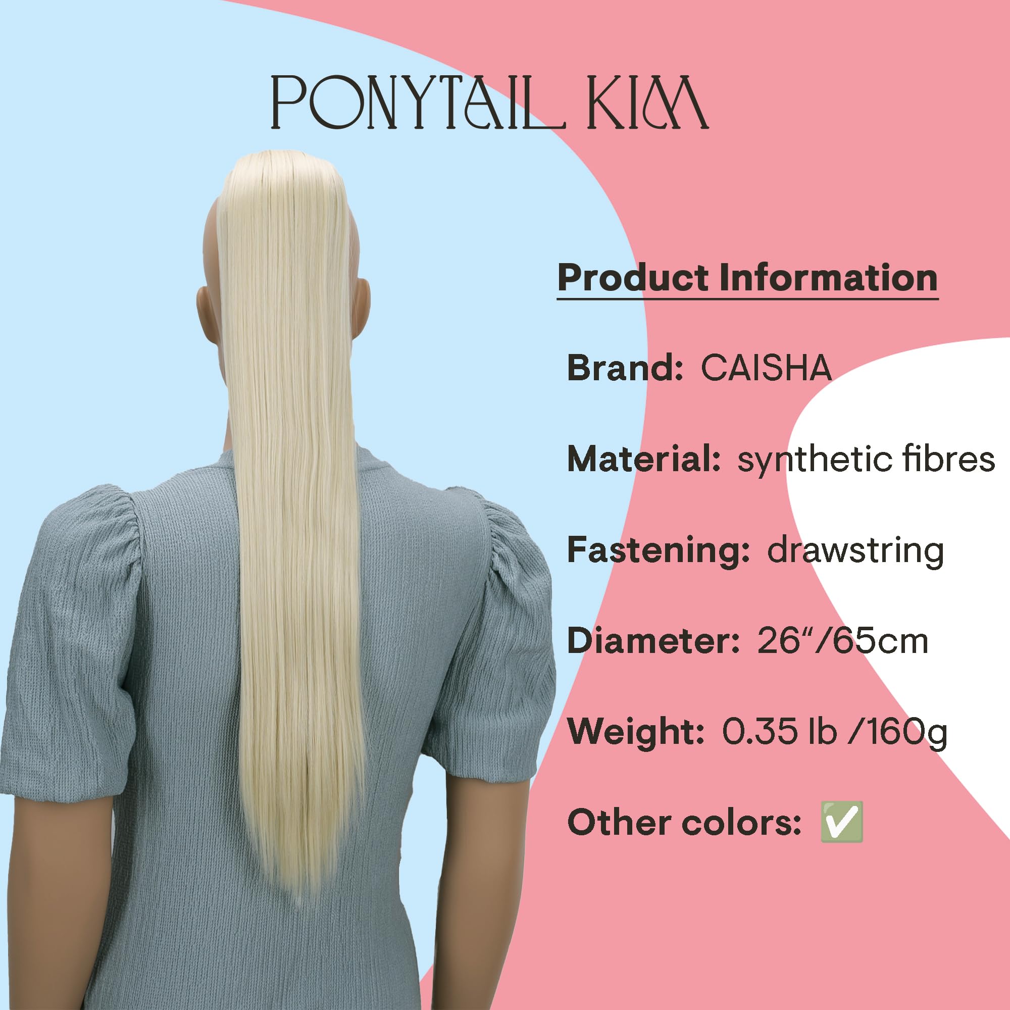 PRTTYSHOP Hair Piece Pony Tail Extension Draw String Voluminous Curly Heat-Resisting 26 cm platinum blonde # 613A PH614