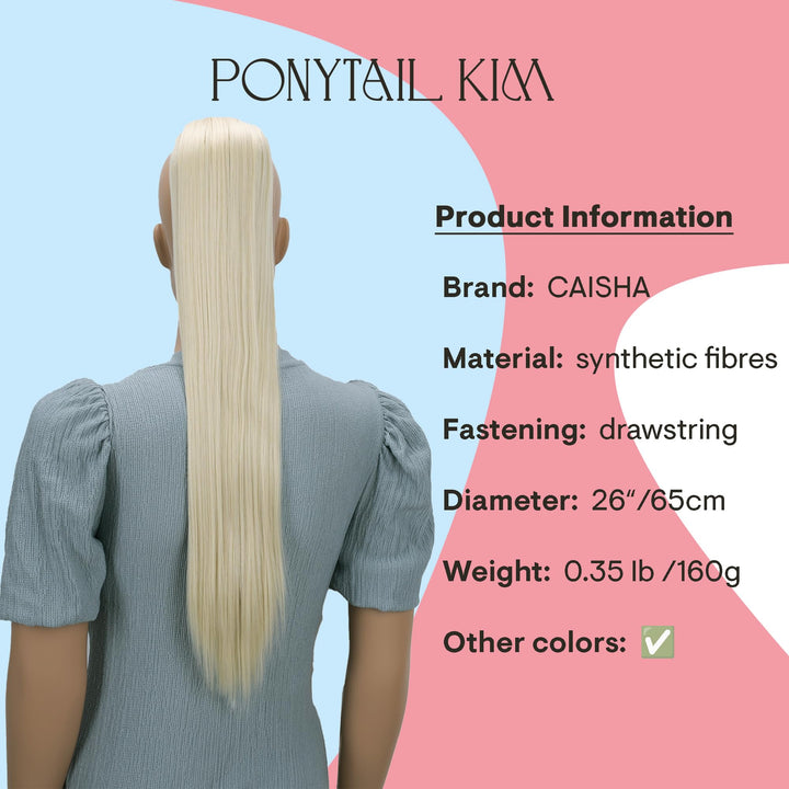PRTTYSHOP Hair Piece Pony Tail Extension Draw String Voluminous Curly Heat-Resisting 26 cm platinum blonde # 613A PH614