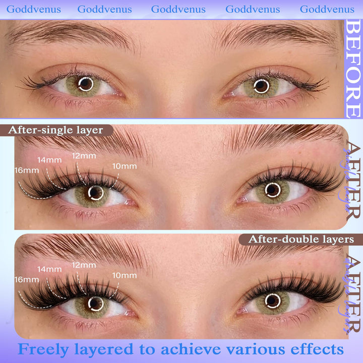 Natural Lash Clusters Kit for DIY Lash Extension 3 in 1 Eyelash Clusters Kit Wispy Individual Lashes C Curl Cluster Eyelash Extensions kit with 132pcs10-16mm