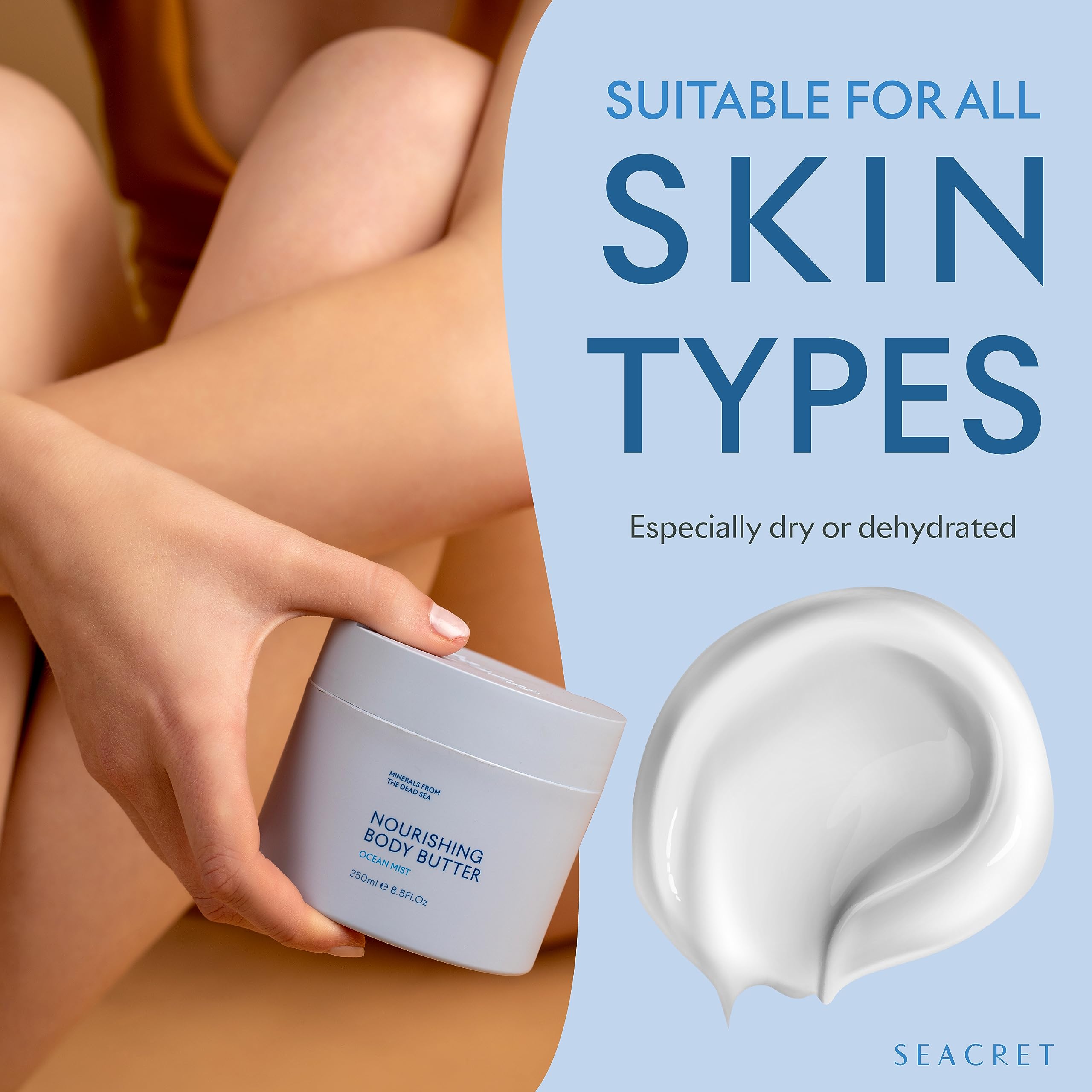 SEACRET OCEAN MIST BODY BUTTER: Hydrating Body Moisturizer Cream with Shea and Cocoa Butter, Vitamins E & C, and Dead Sea Minerals for All Skin Types, 8.5 FL. OZ, Ocean Mist