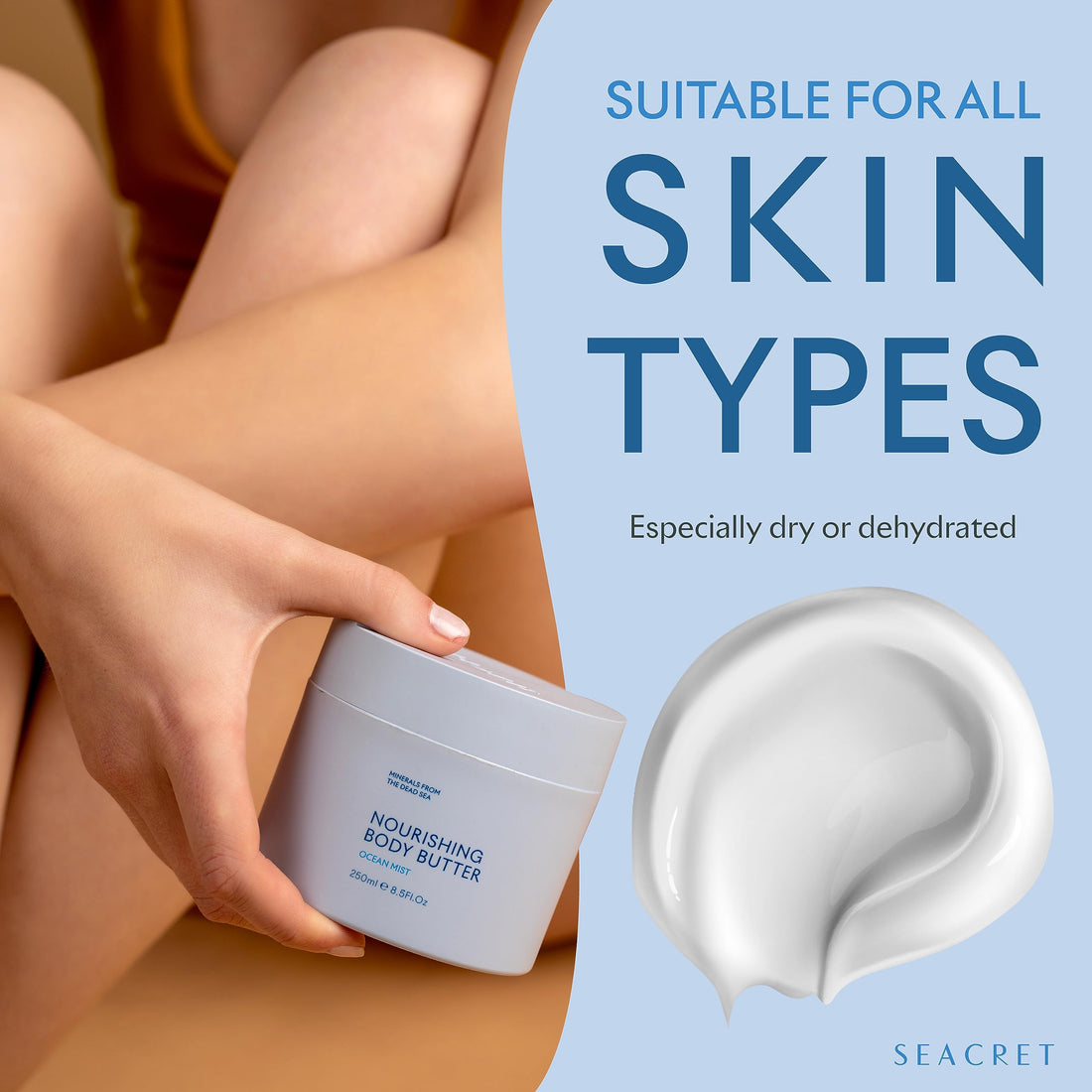 SEACRET OCEAN MIST BODY BUTTER: Hydrating Body Moisturizer Cream with Shea and Cocoa Butter, Vitamins E & C, and Dead Sea Minerals for All Skin Types, 8.5 FL. OZ, Ocean Mist