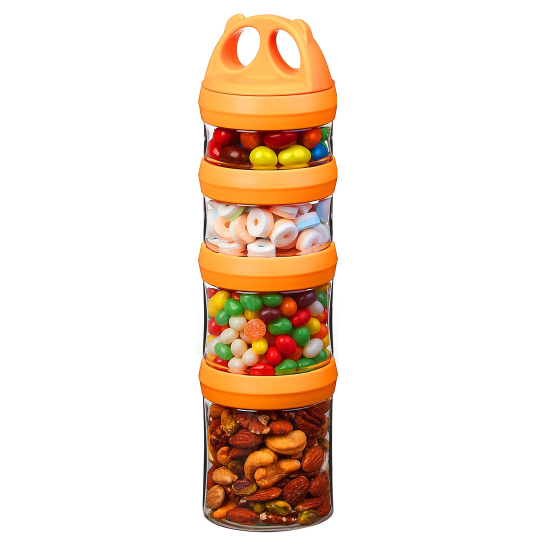 SELEWARE Portable Stackable Food Storage Containers for Snacks Formula Powder and Drinks Twist Lock System Airtight Leak-proof BPA and Phthalate Free 4 Piece Jars 31oz Orange