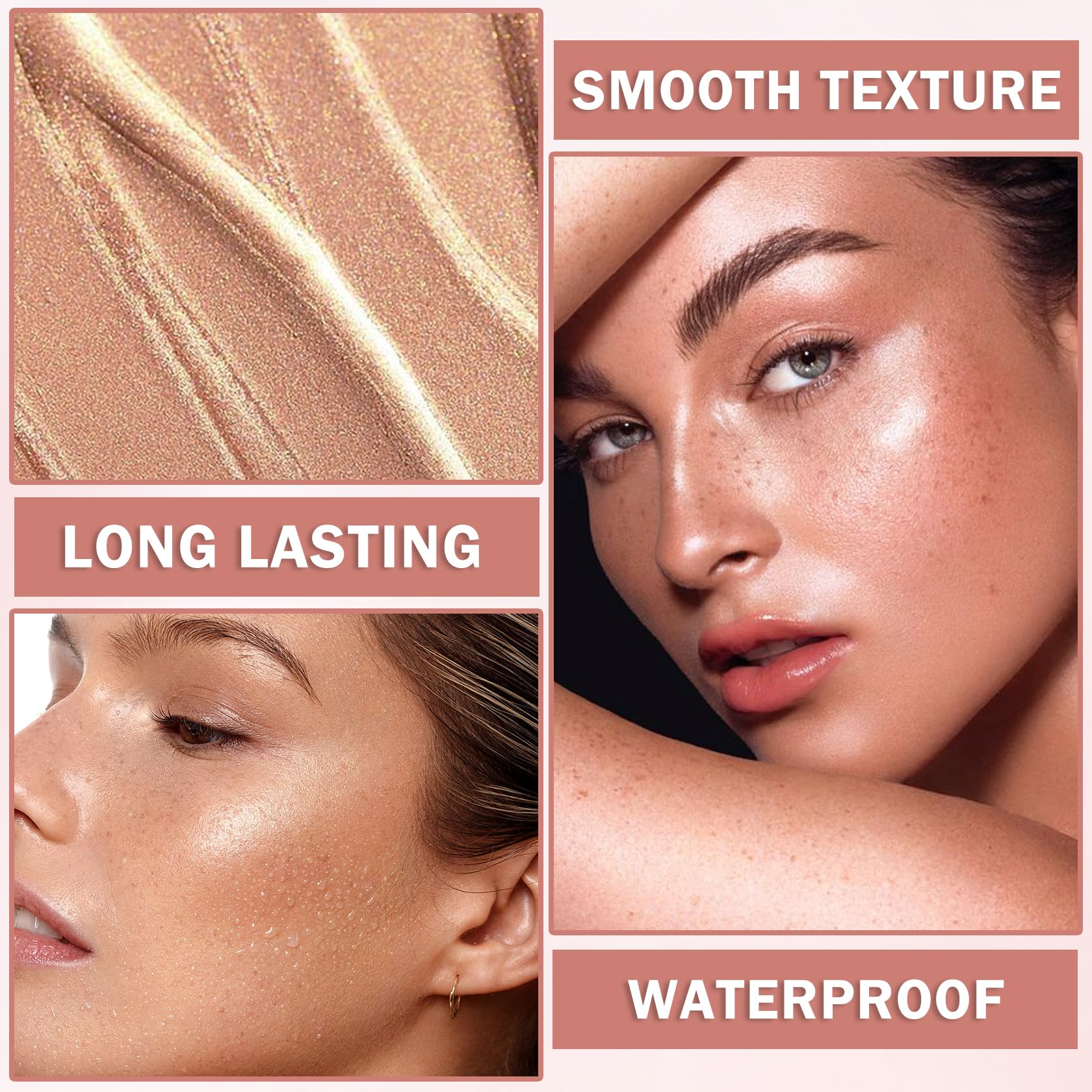 AIUEO Liquid Highlighter Makeup Glitter Contour Makeup Shimmer Oil for Face & Body,Long Lasting Highlighter Luminous Lotion,Multi-Use Body Highlighter Glitter Shimmer Oil-Rose Gold