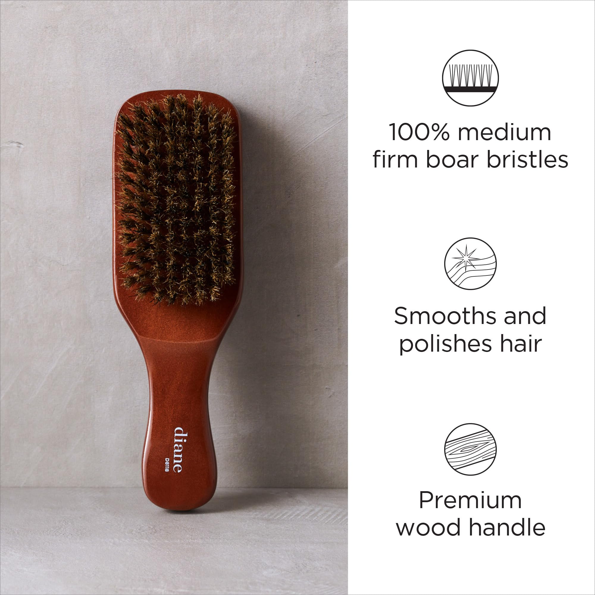 Diane 100% Medium Boar Club Brush, D8118 : firm boar bristle, 7 Inch (Pack of 1)