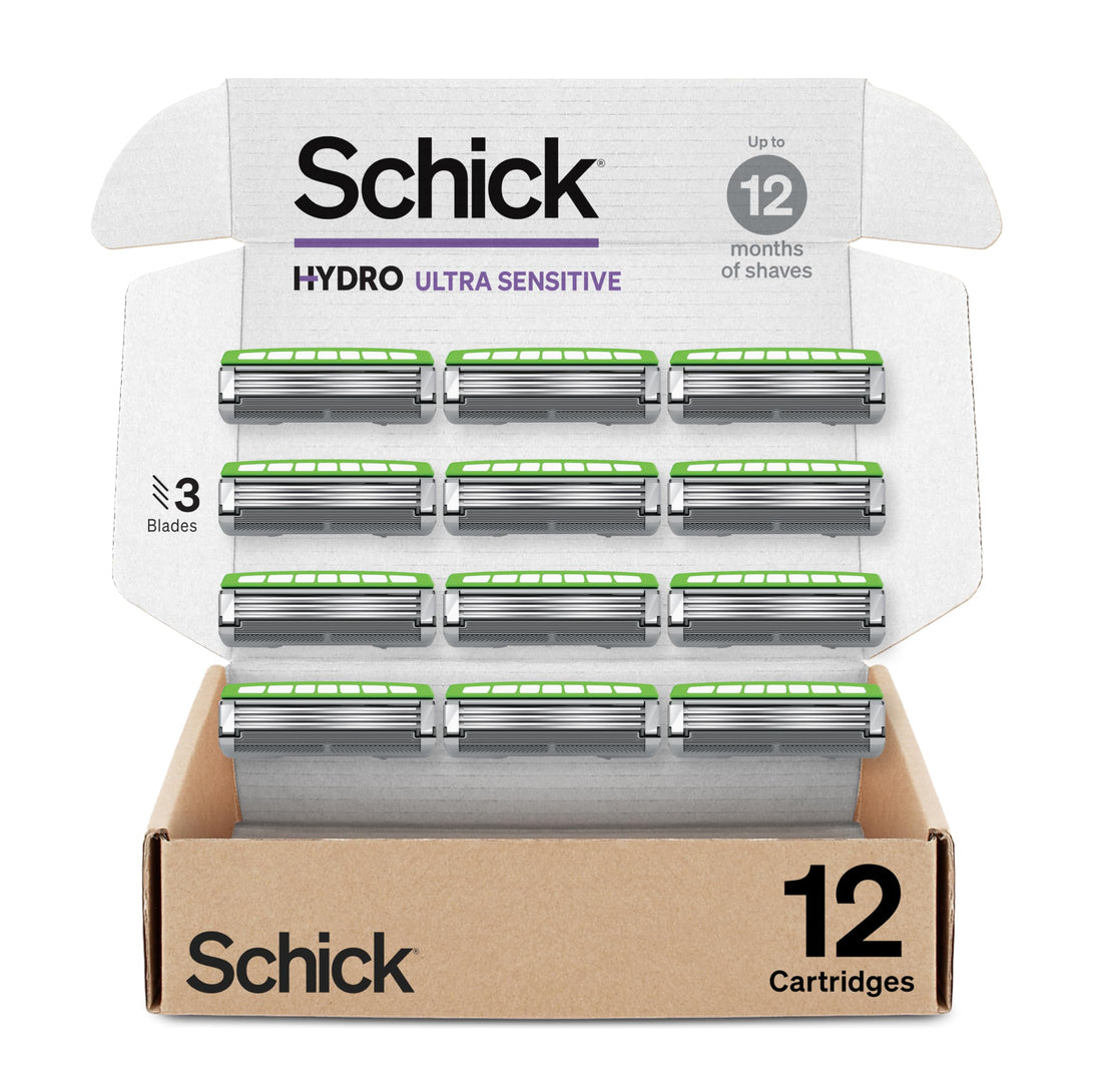 Schick Hydro Skin Comfort Sensitive 3 Blade Razor Refills, 12 Count