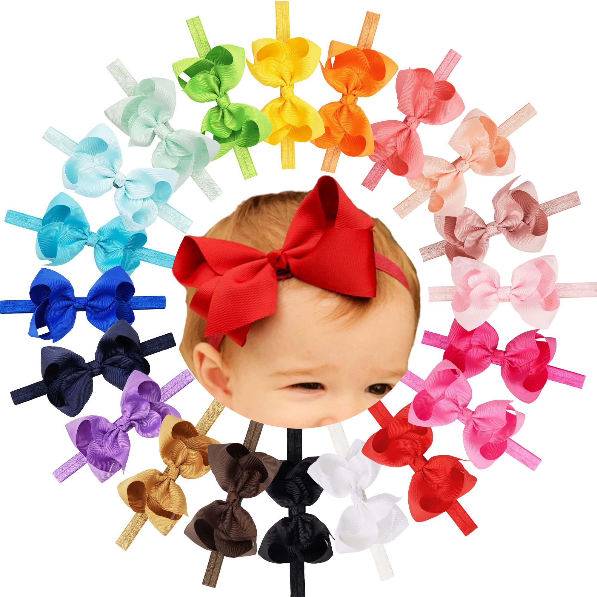CÉLLOT Baby Girls Headbands Grosgrain Ribbon 4.5 Hair Bows Headband Big Bow Hair Bands for Toddler Pack of 20
