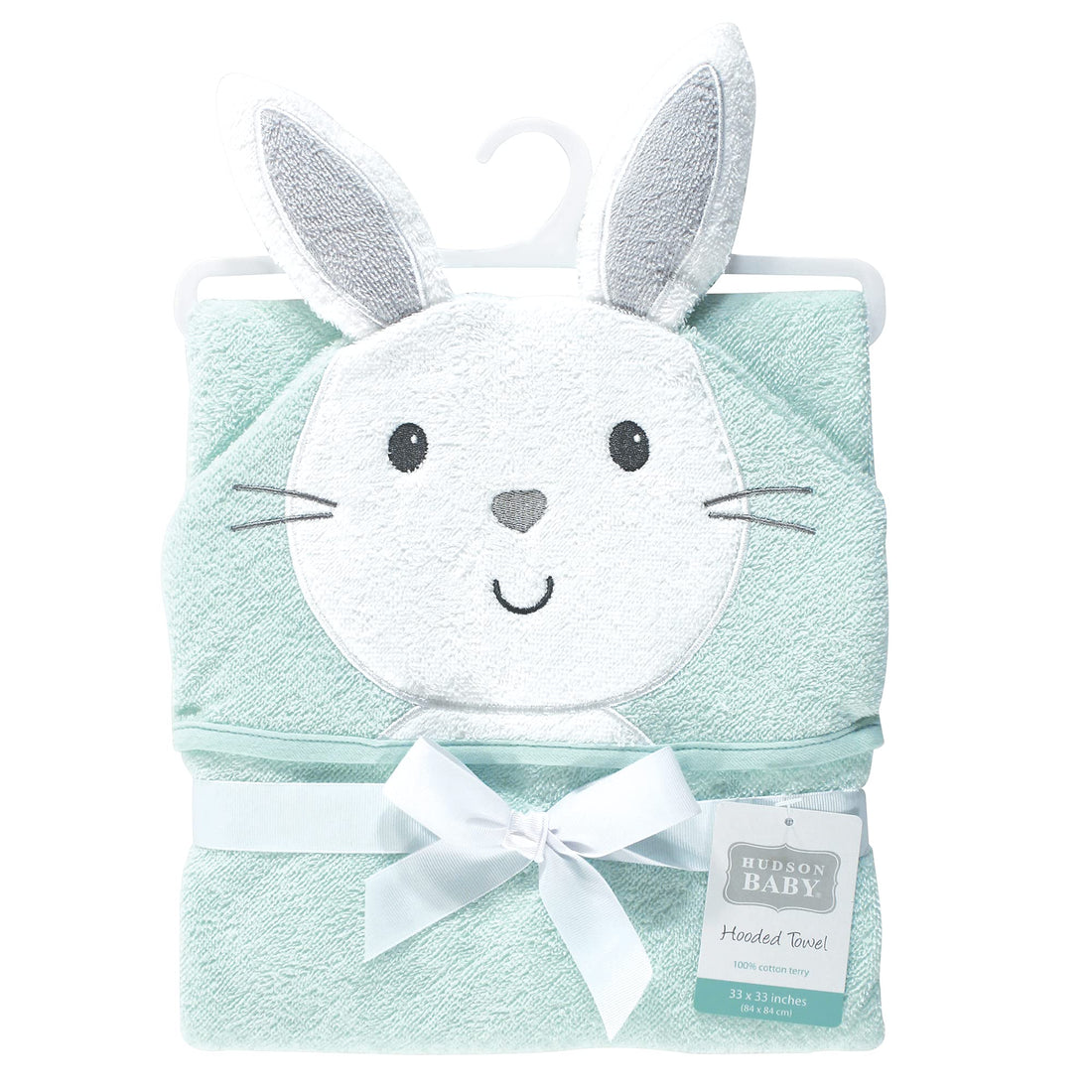 Hudson Baby Unisex Baby Cotton Animal Face Hooded Towel, Mint Bunny, One Size