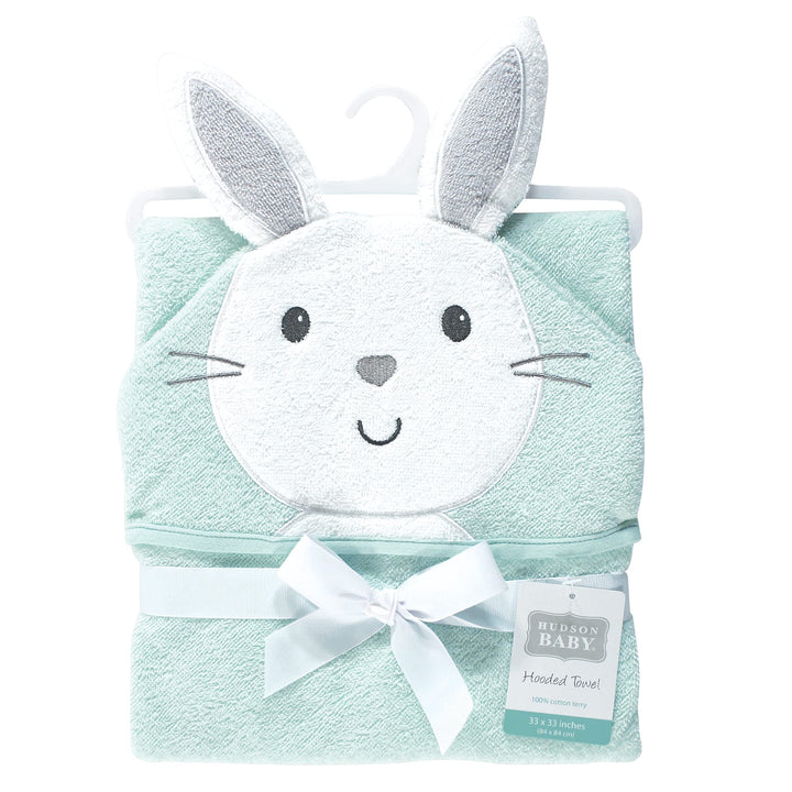 Hudson Baby Unisex Baby Cotton Animal Face Hooded Towel, Mint Bunny, One Size