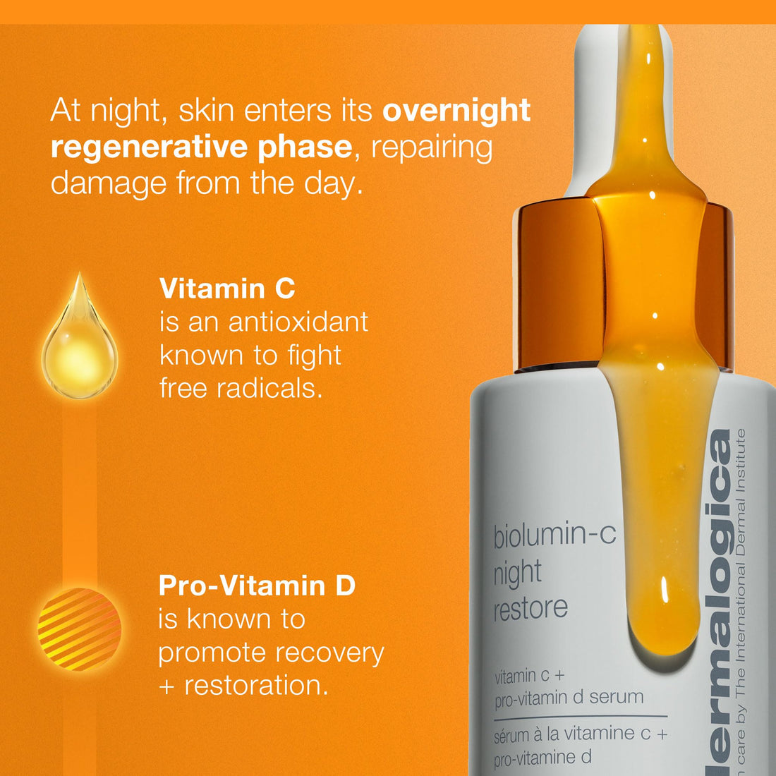 Dermalogica BioLumin-C Night Restore Vitamin C Serum for face, Overnight Skin Hydration and Barrier Repair Serum, 0.85 fl oz