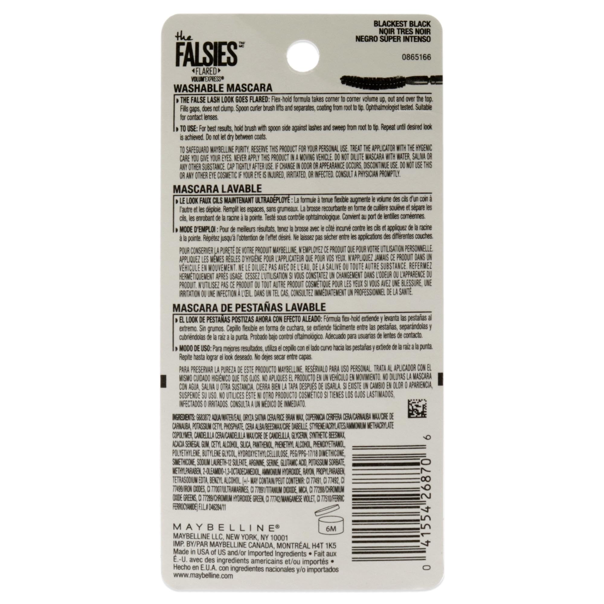 Maybelline New York Makeup Volum' Express The Falsies Flared Washable Mascara, Blackest Black, 0.31 Fl Oz (Pack of 1)