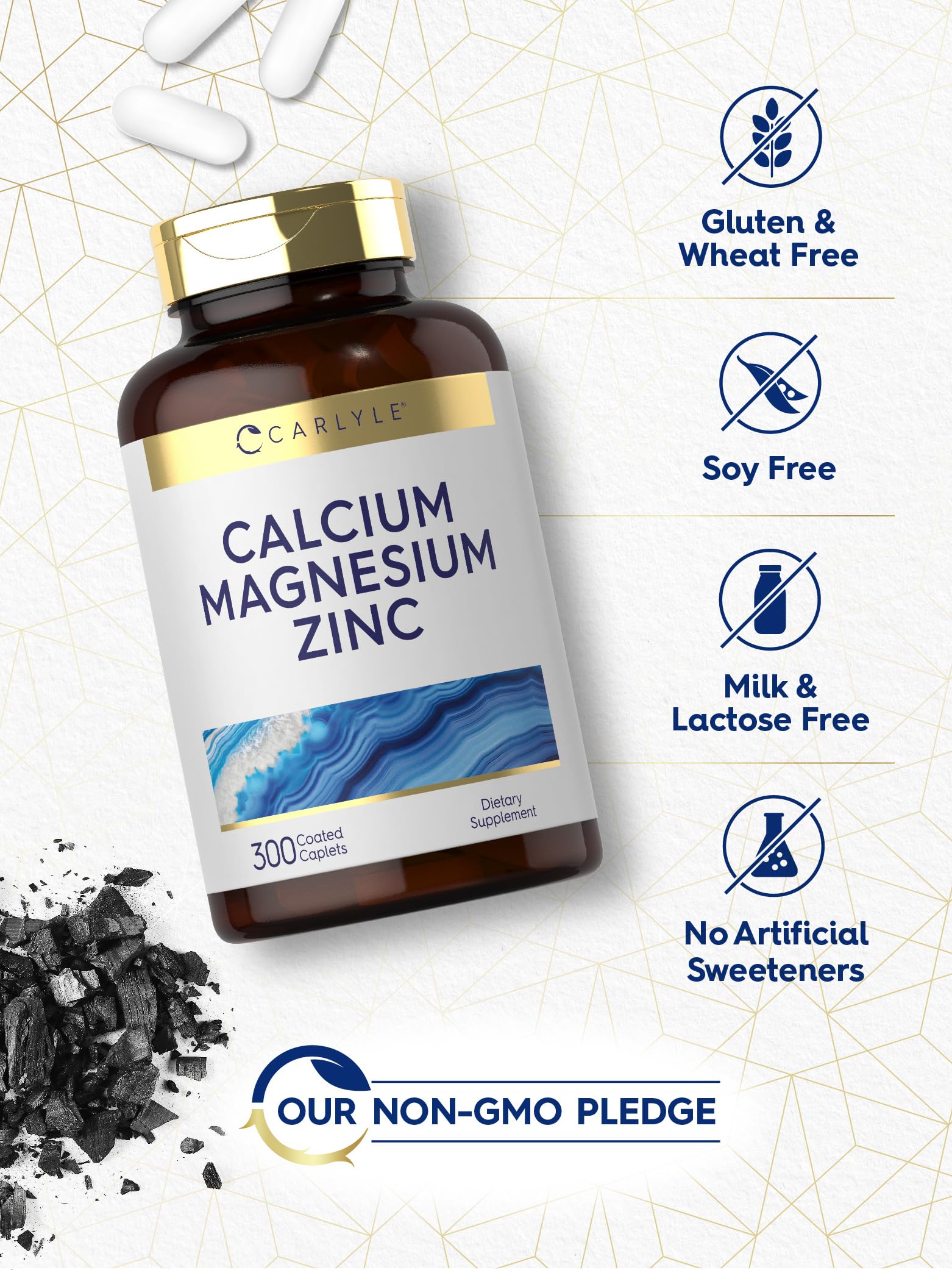 Carlyle Calcium Magnesium Zinc | 300 Caplets | Vegetarian, Non-GMO, Gluten Free Supplement