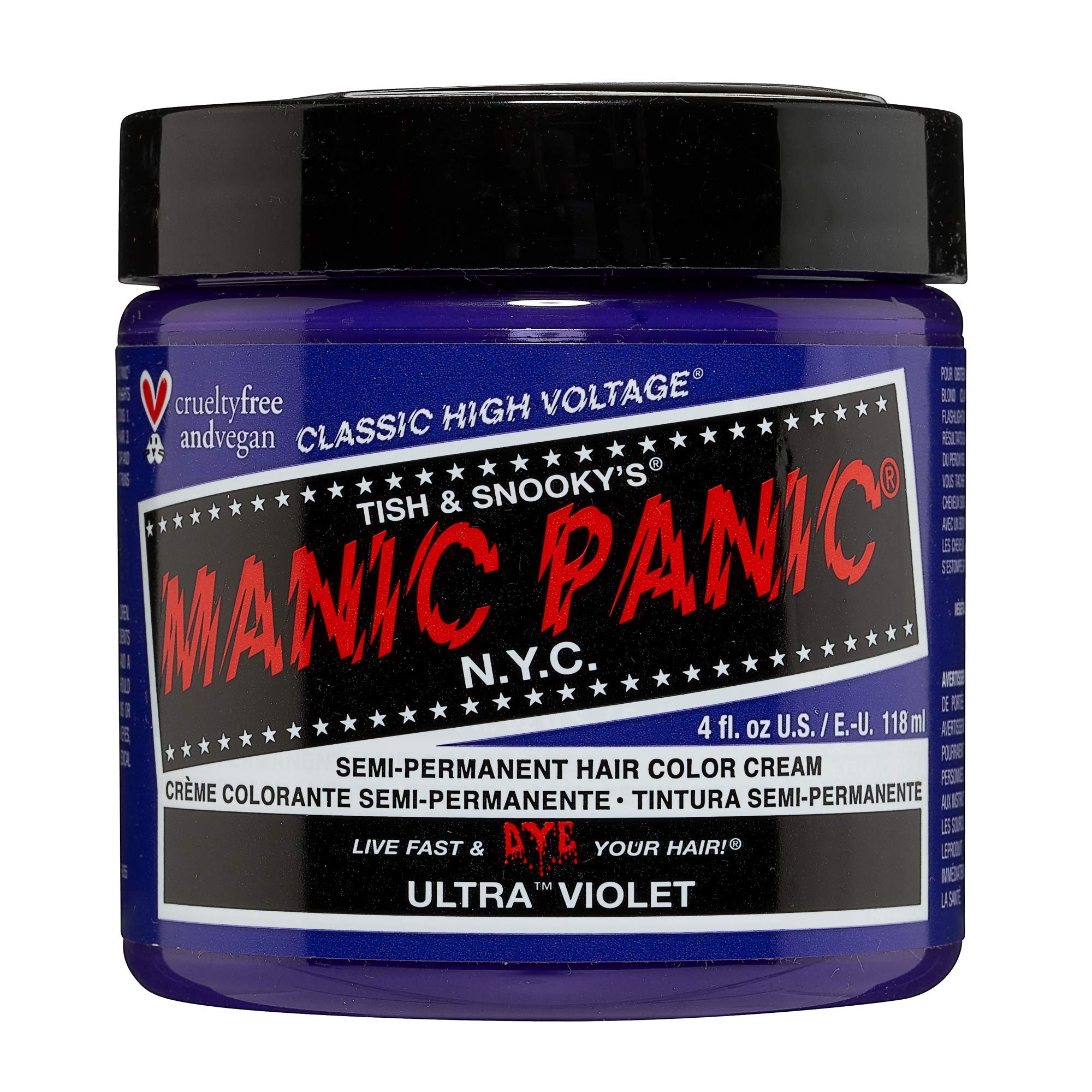 MANIC PANIC Ultra Violet Hair Dye - Classic High Voltage - Semi Permanent Cool, Blue-toned Violet Hair Color - Vegan, PPD And Ammonia Free (4oz)