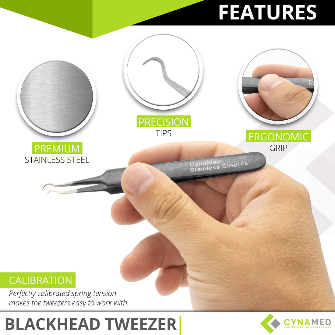 Blackhead Tweezer - Professional Curved Steel Tip Surgical Comedone & Splinter Extractor By Rapid Vitality. Ideal Blemish & Acne Remover Tool Means Flawless Facial Skin (Black)