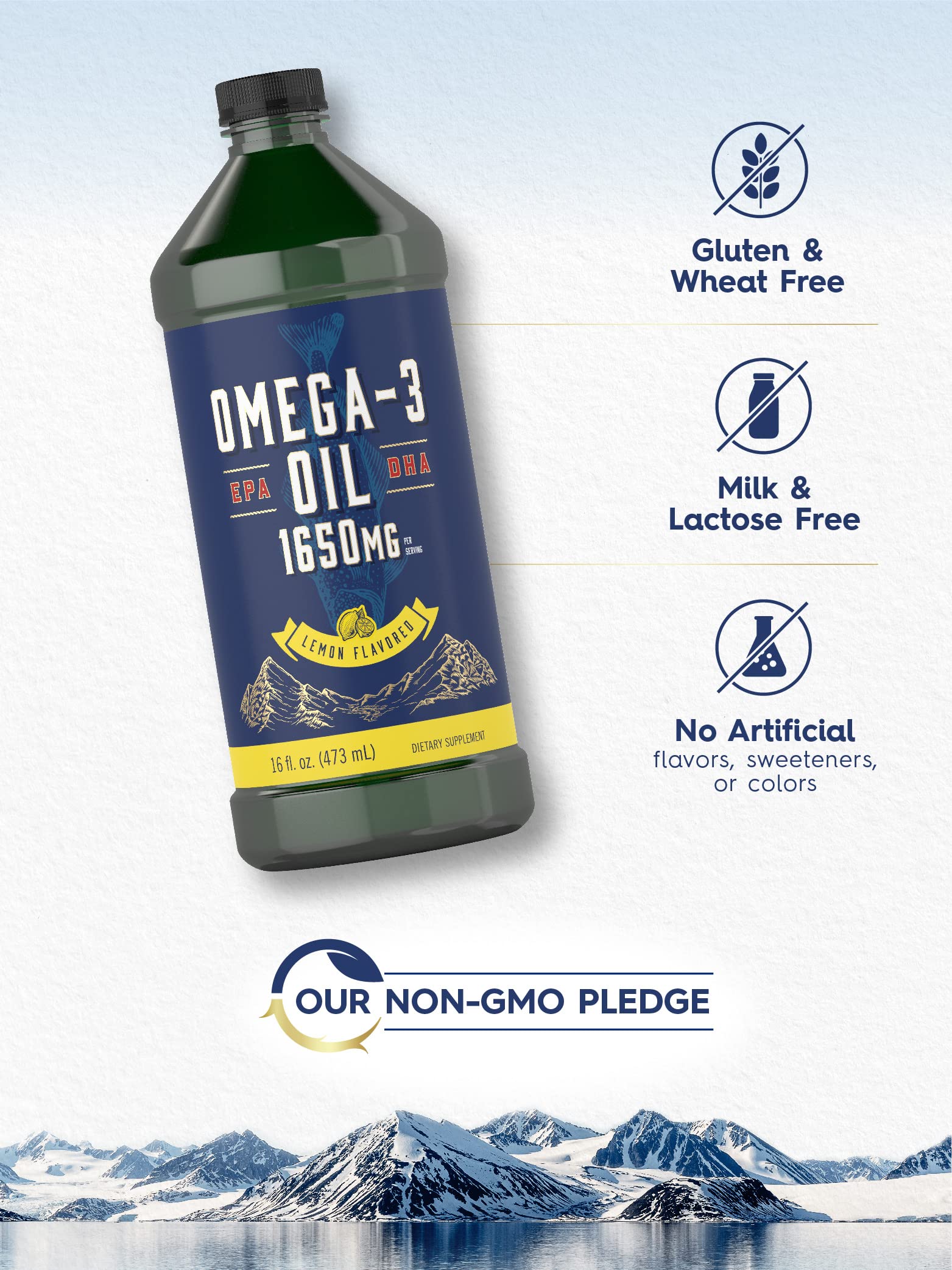 Carlyle Omega 3 Fish Oil Liquid | 1650mg | 32 fl oz (2 x 16oz Bottles) | Lemon Flavor | Non-GMO & Gluten Free Supplement