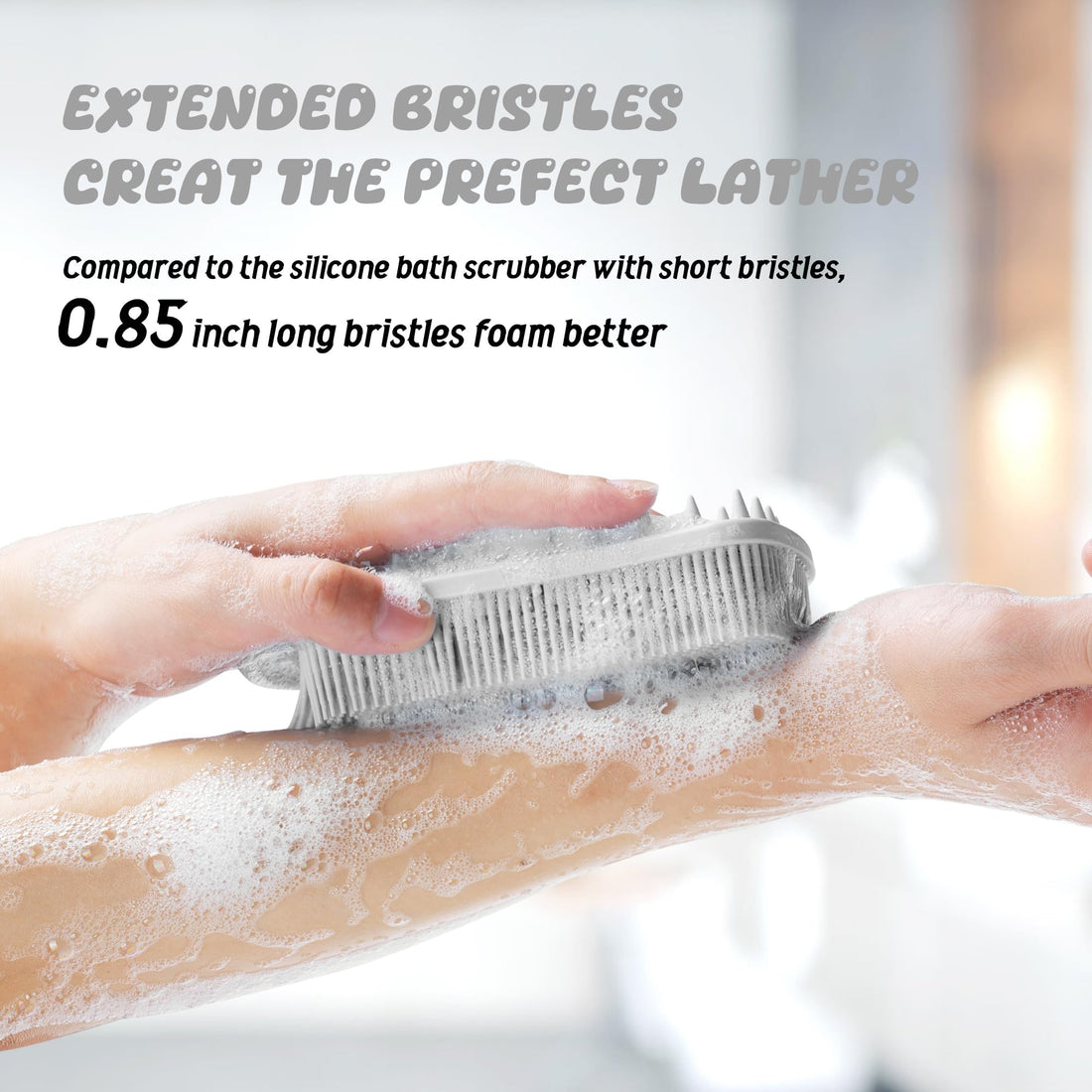 YEADMAL Dual-use Silicone Body Scrubber with Scalp Massage Shampoo Brush Exfoliating Bath Body Brush Gentle Silicone Shower Scrubber for Men/Women/Baby Skin Cleansing, 1 Pack (Gray)