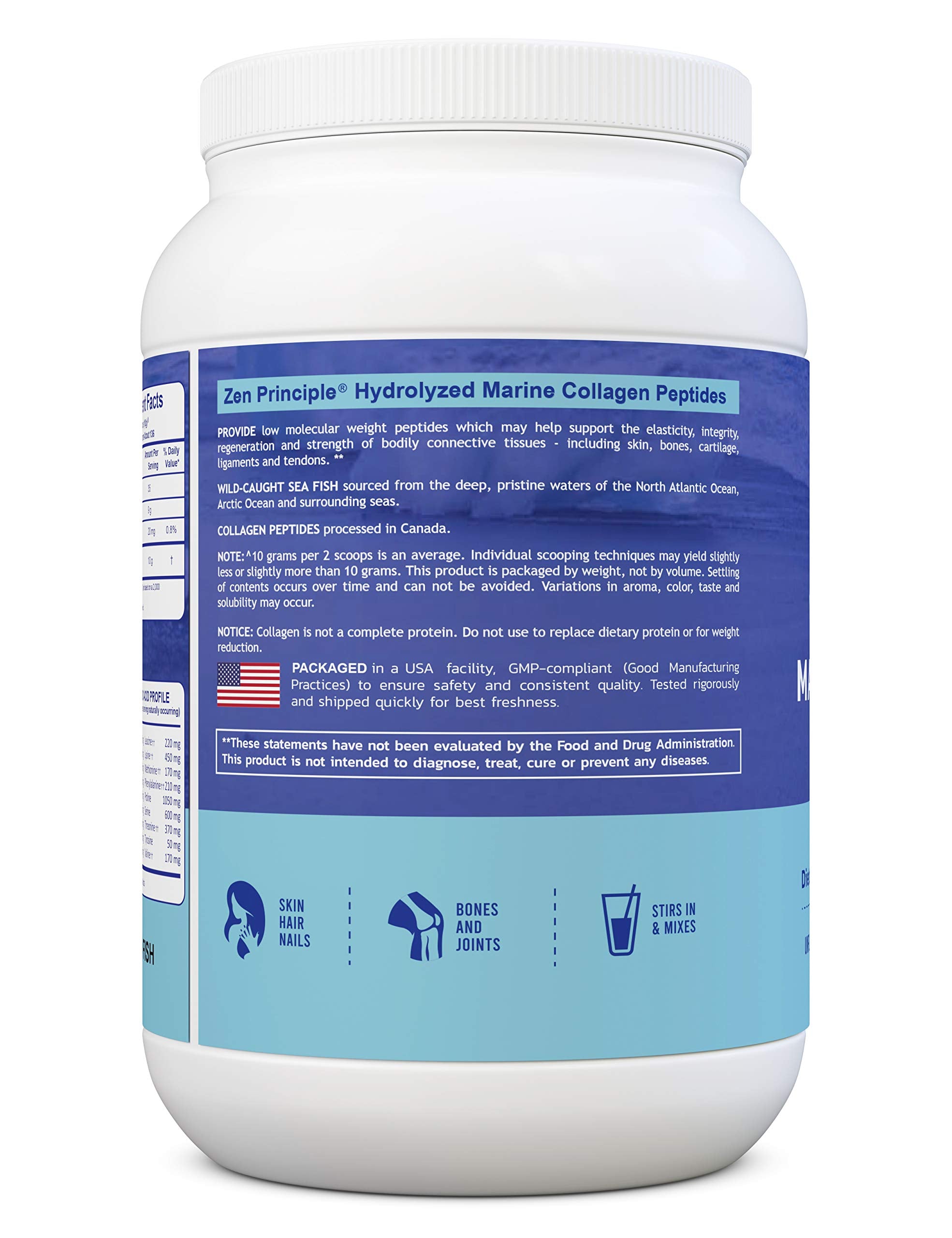 Zen Principle Marine Collagen Peptides Powder 3 lb. Wild-Caught Fish, Non-GMO. Supports Healthy Skin, Hair, Joints, and Bones. Hydrolyzed Type 1 & 3 Protein. Amino Acids, Unflavored, Easy to Mix.