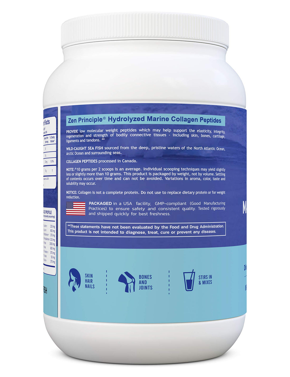 Zen Principle Marine Collagen Peptides Powder 3 lb. Wild-Caught Fish, Non-GMO. Supports Healthy Skin, Hair, Joints, and Bones. Hydrolyzed Type 1 & 3 Protein. Amino Acids, Unflavored, Easy to Mix.