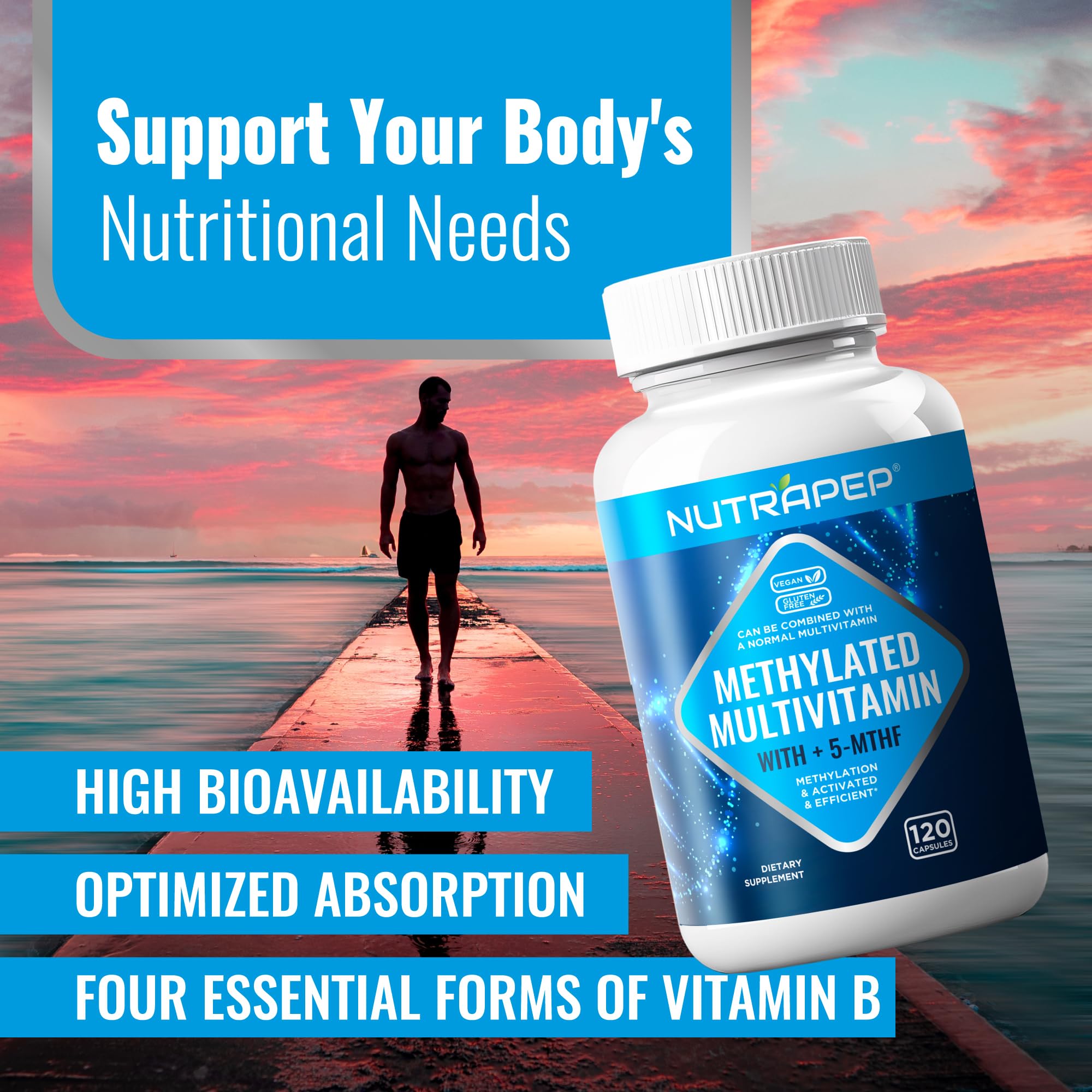 NutraPep Methylated Multivitamin for Men Women - 5-MTHF Riboflavin Vitamin B2 B6 B12 B Complex Trimethylglycine Methyl Folate L Methylfolate Capsules Supplement