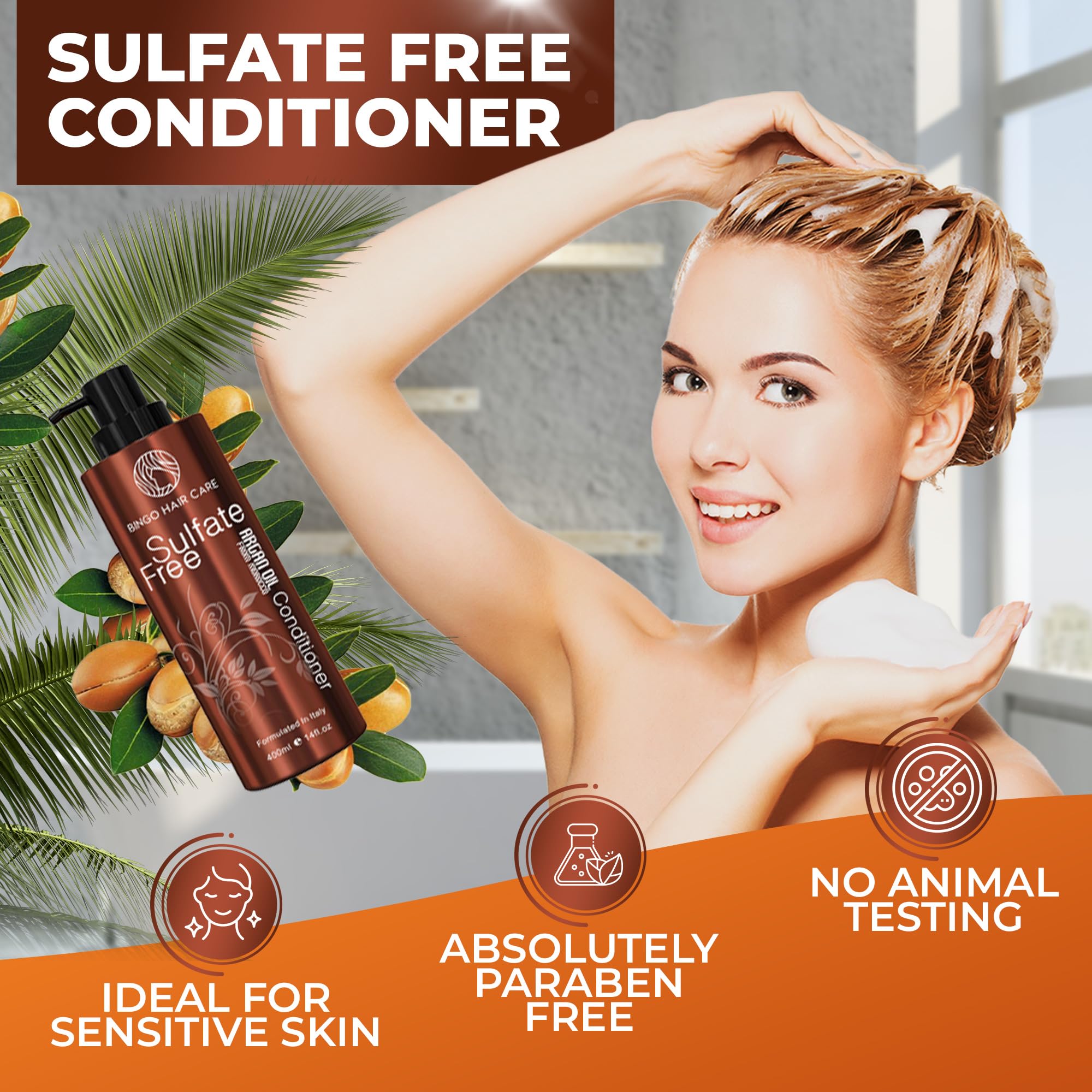 Moroccan Argan Oil Conditioner - Sulfate Free, Anti Frizz Hydrating Thickening Care for Women and Men - Deep Moisturizing Treatment for Color Treated, Curly, Frizzy, Damaged and Dry Hair