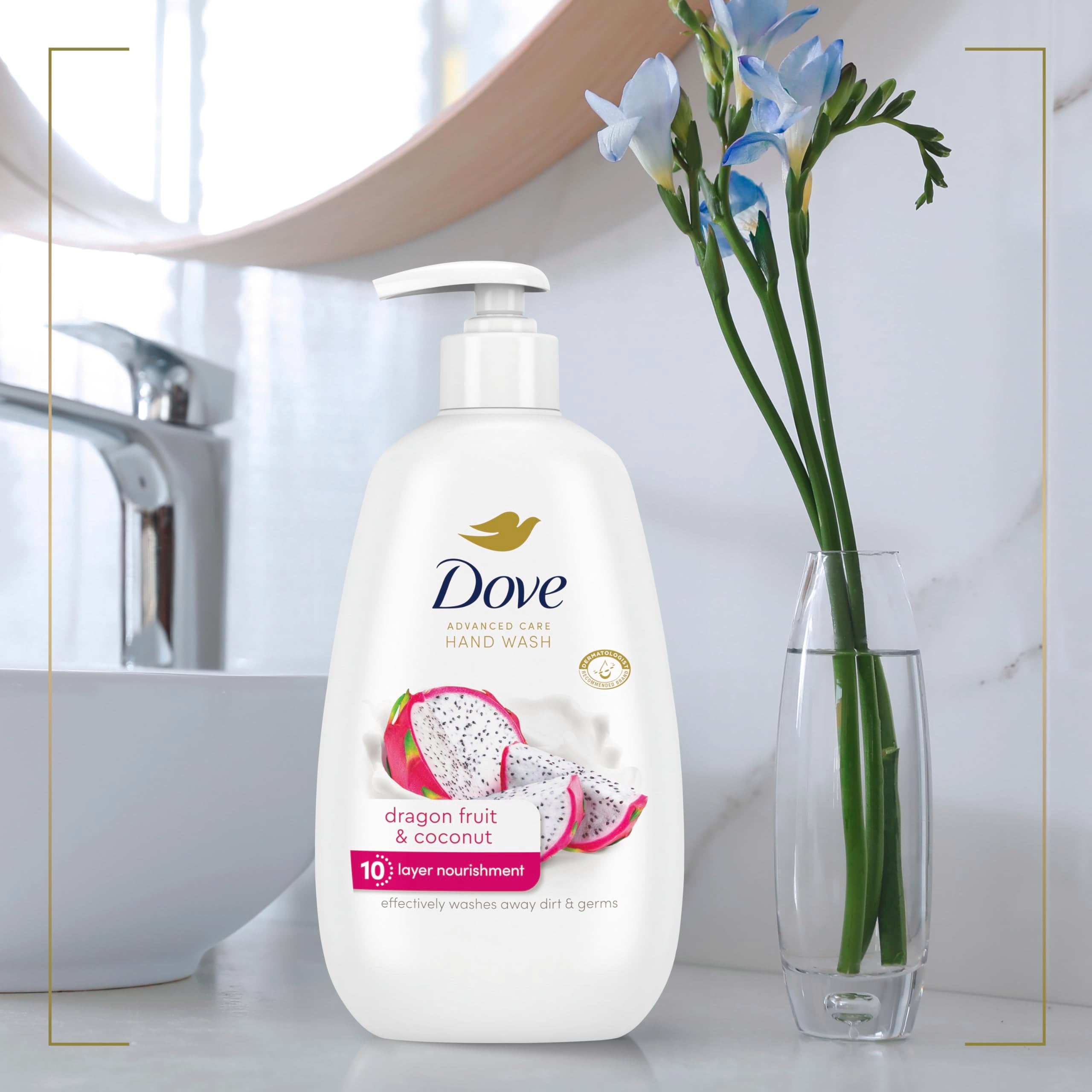 Dove Advanced Care Hand Wash 4 Count for Effectively Washing Away Dirt & Germs, Dragonfruit & Coconut with 10-Layer Nourishment