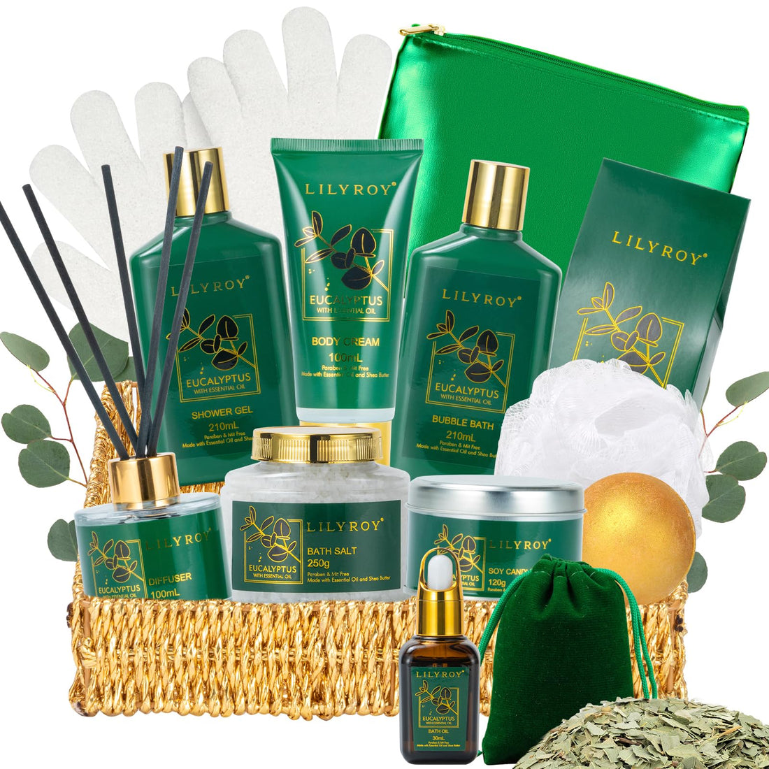 Mother's Day Relaxation Gift Basket - 15-Piece Premium Eucalyptus Bath Gift Set for Women & Men - Spa Kit with Shower Gel Ideal for Birthday, Christmas, Father’s Day, Perfect for Holidays & Self Care