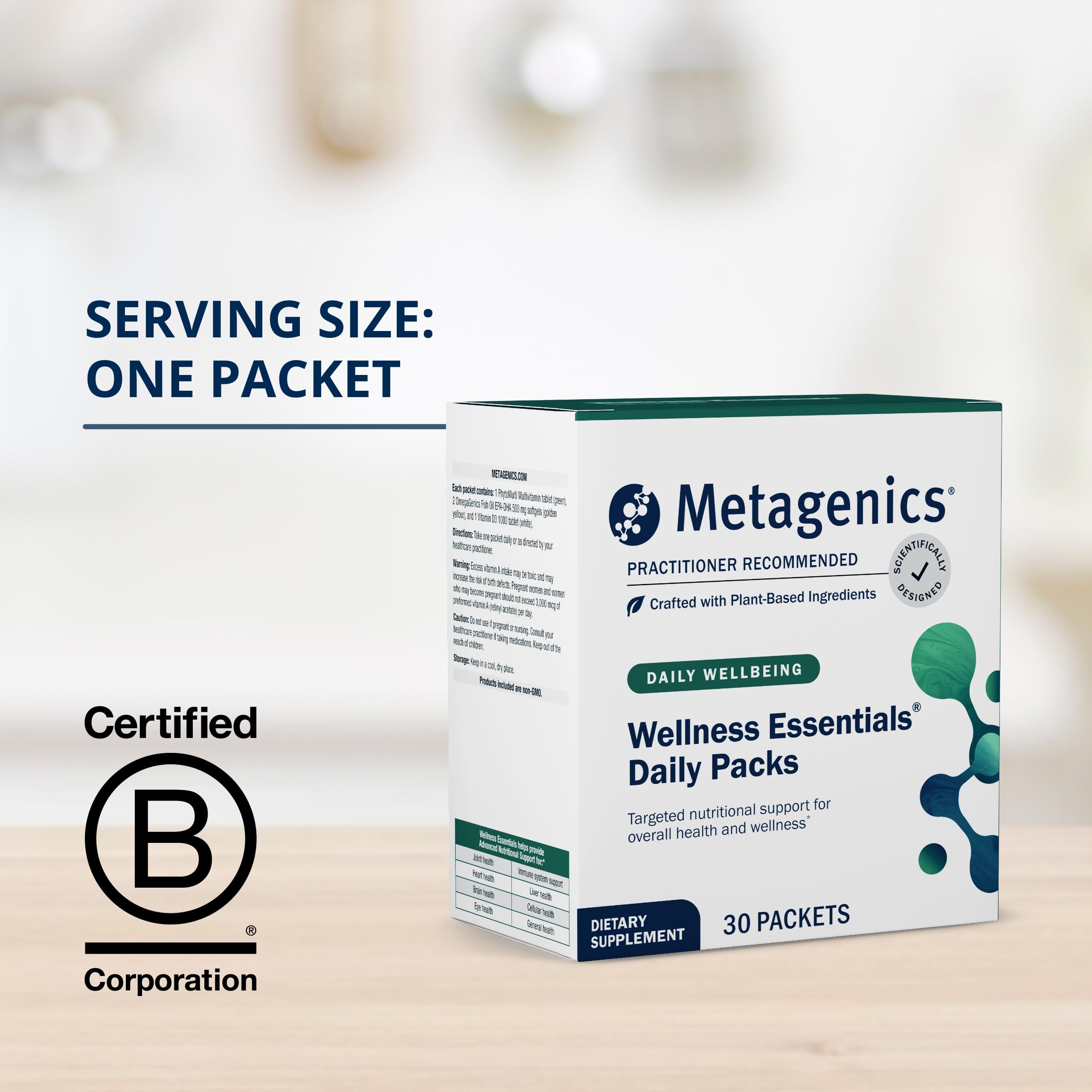 Metagenics Wellness Essentials Daily Packs - 30 Daily Multivitamin Packs - Heart Health Support* - with Vitamin A, C, D, E - Omega-3 Fatty Acids - Non-GMO & Gluten Free - 30 Packets