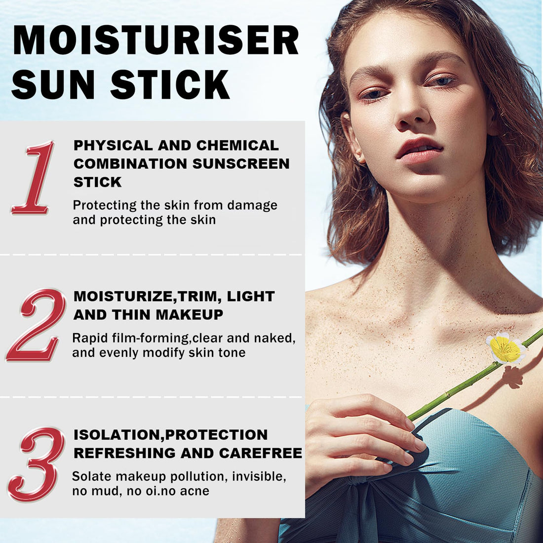 NVLEPTAP Sun Stick SPF50 Sun Stick Pro Protector Solar En Barra Sunscreen Stick for Face Body Refreshing Non Greasy Sun Stick UV Protection