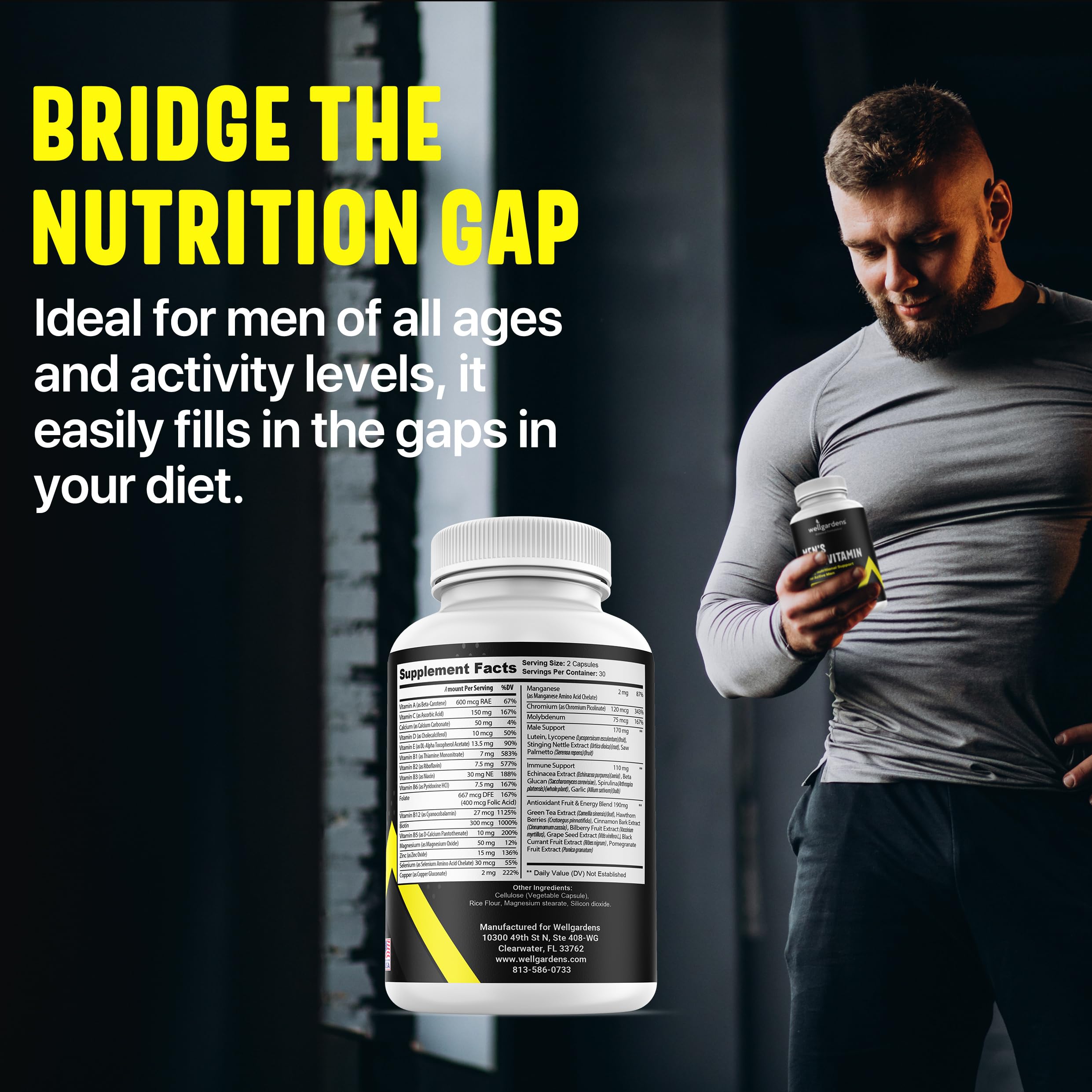 100% Pure Multivitamin for Men - Daily Mens Multivitamins, Multiminerals Supplement for Energy, Focus, Performance, Immune and Male Support - Vitamin A, C, D, E, B12, Calcium, Magnesium, Zinc and More