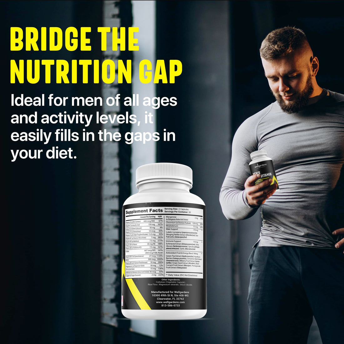 100% Pure Multivitamin for Men - Daily Mens Multivitamins, Multiminerals Supplement for Energy, Focus, Performance, Immune and Male Support - Vitamin A, C, D, E, B12, Calcium, Magnesium, Zinc and More