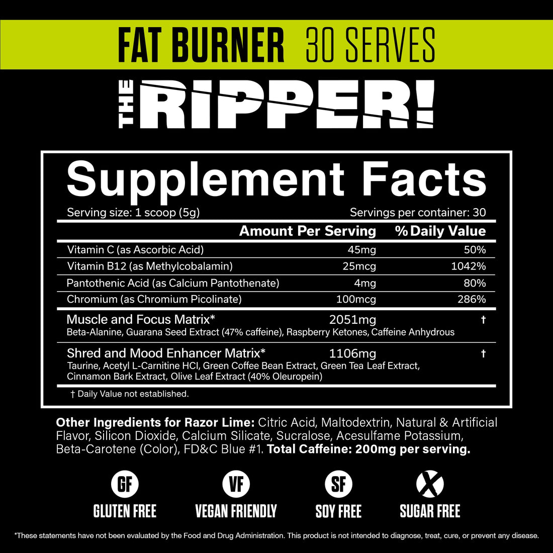 JNX SPORTS The Ripper! Shredding Thermogenic Fat Burner - Razor Lime 30 Servings | Advanced Fast Acting Thermogenic Pre-Workout, Appetite Suppressant for Men & Women