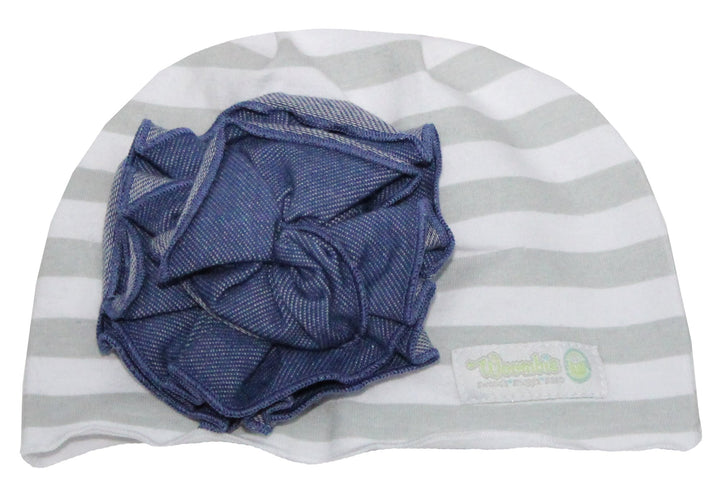 Woombie Cotton Flower Hats, Striped Hat Denim Flower, 0-6m