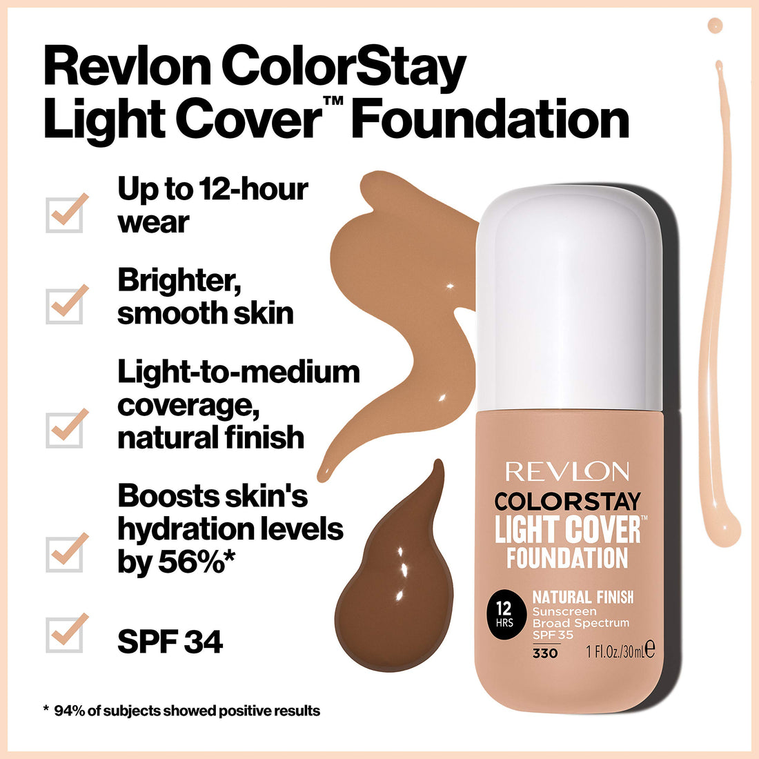 Revlon ColorStay Light Cover Liquid Foundation, Hydrating Longwear Weightless Makeup with SPF 35, Light-Medium Coverage for Blemish, Dark Spots & Uneven Skin Texture, 440 Caramel, 1 fl. oz.