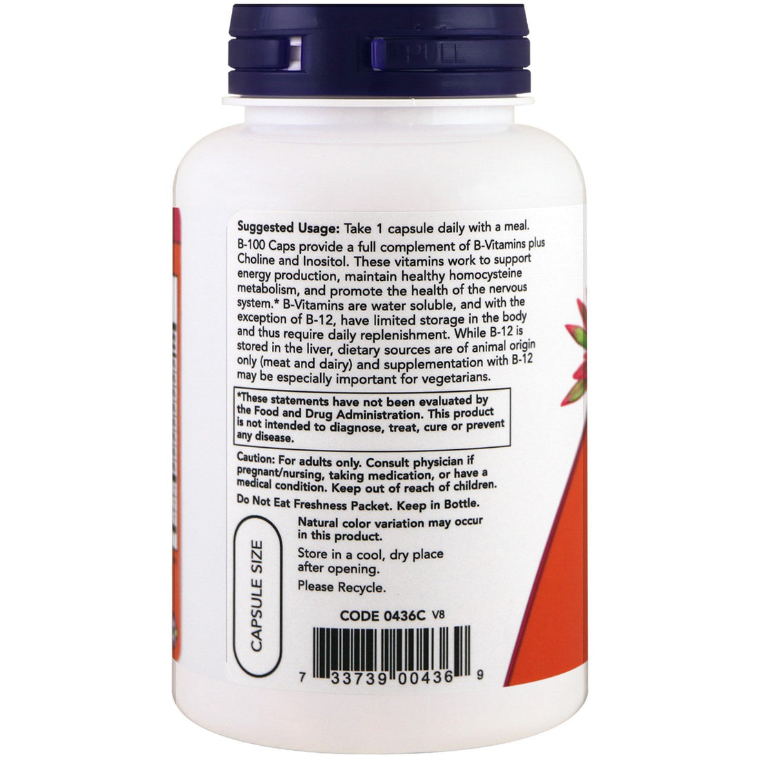 NOW Foods Supplements, Vitamin B-100, Energy Production*, Nervous System Health*, 100 Veg Capsules