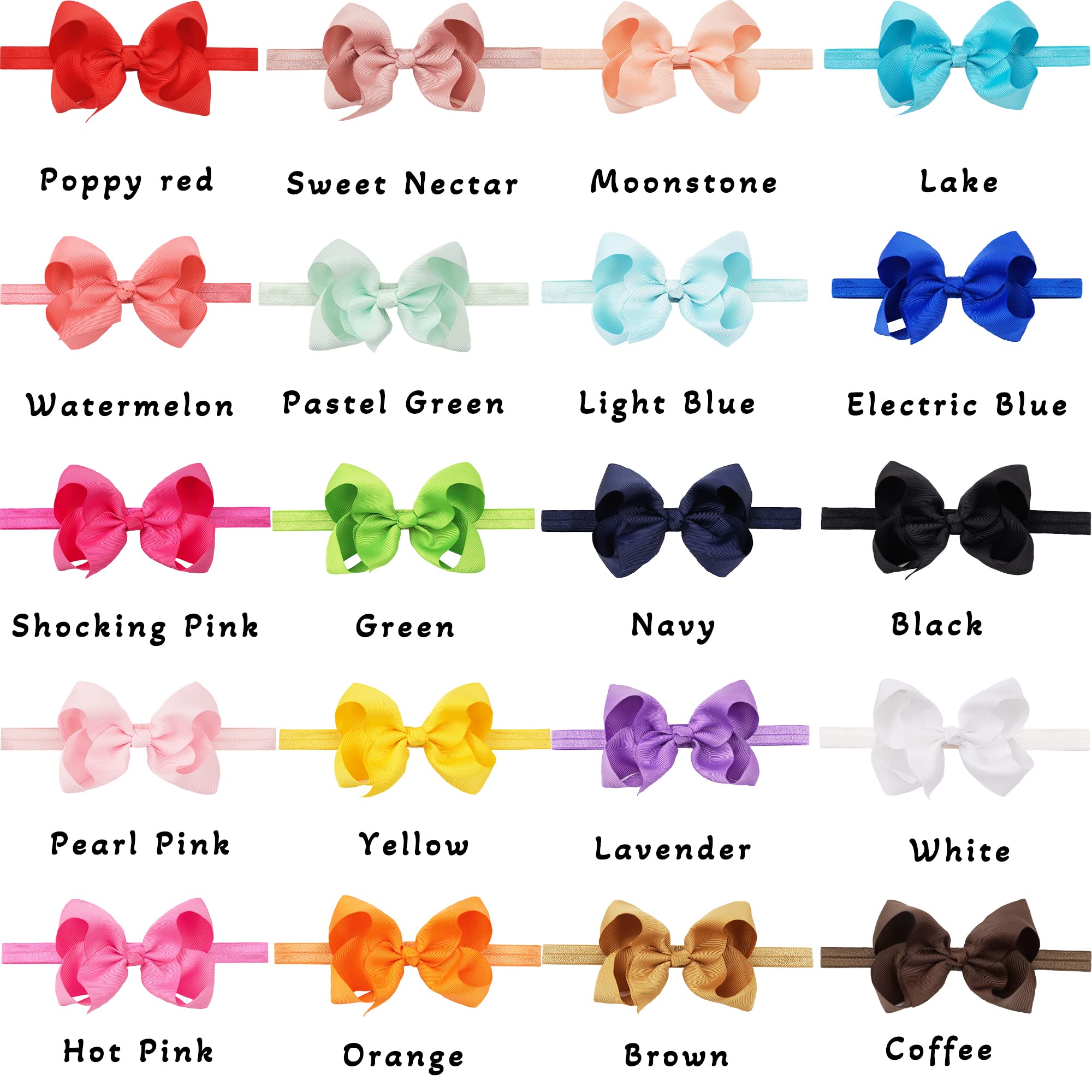 CÉLLOT Baby Girls Headbands Grosgrain Ribbon 4.5 Hair Bows Headband Big Bow Hair Bands for Toddler Pack of 20
