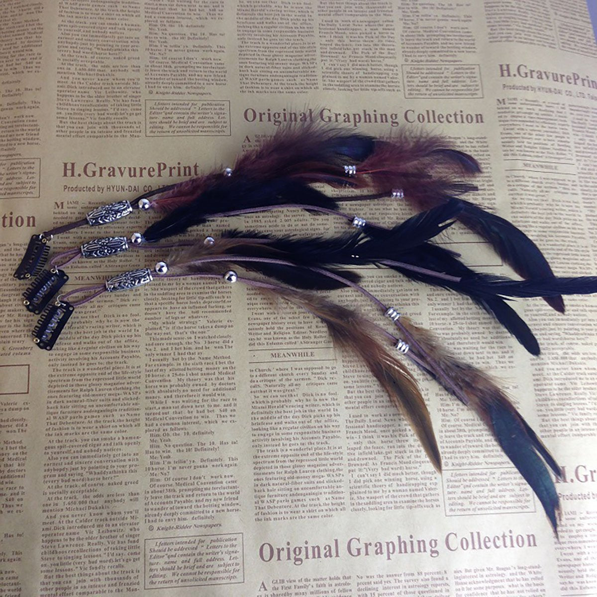 Set of 3 Handmade Boho Hippie Hair Extensions with Feather Clip Comb Headdress Hairpin DIY Accessories for Women Lady Girls