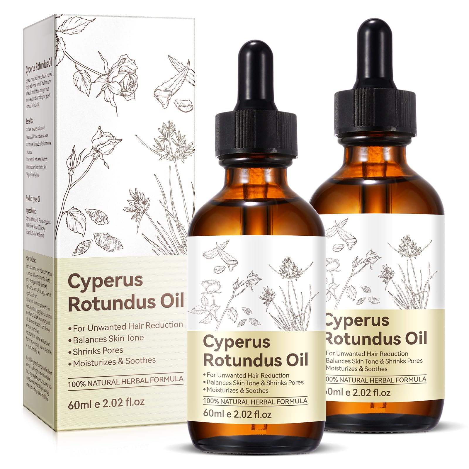 Cyperus Rotundus Oil, Pure Cyperus Oil,Cyprus Rotundus Oil for Hair Removal, Cyprus Oil Natural Nut Grass Oil for Reducing Body Hair Growth, Smooth Skin, Moisturizing & Soothing (Pack of 2-4.04 FL.OZ)