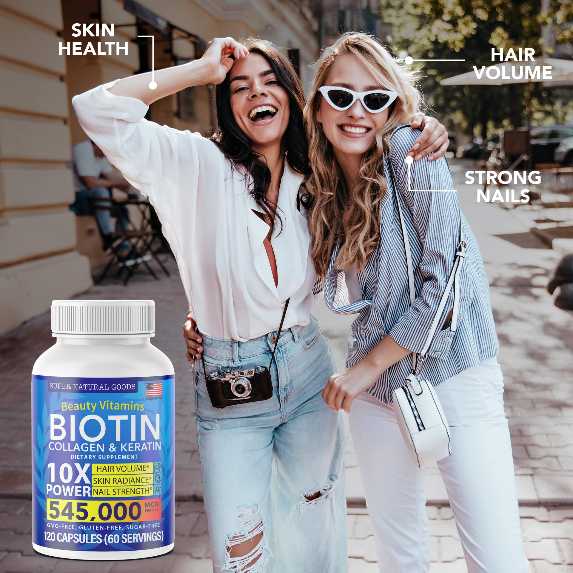 Biotin and Collagen Vitamins + Keratin with Folate - Hair Loss Treatments for Women & Men - Follicle, Skin and Nails Supplements for Hair Growth & Postpartum Support - GMO Free & Gluten Free (60 Caps)
