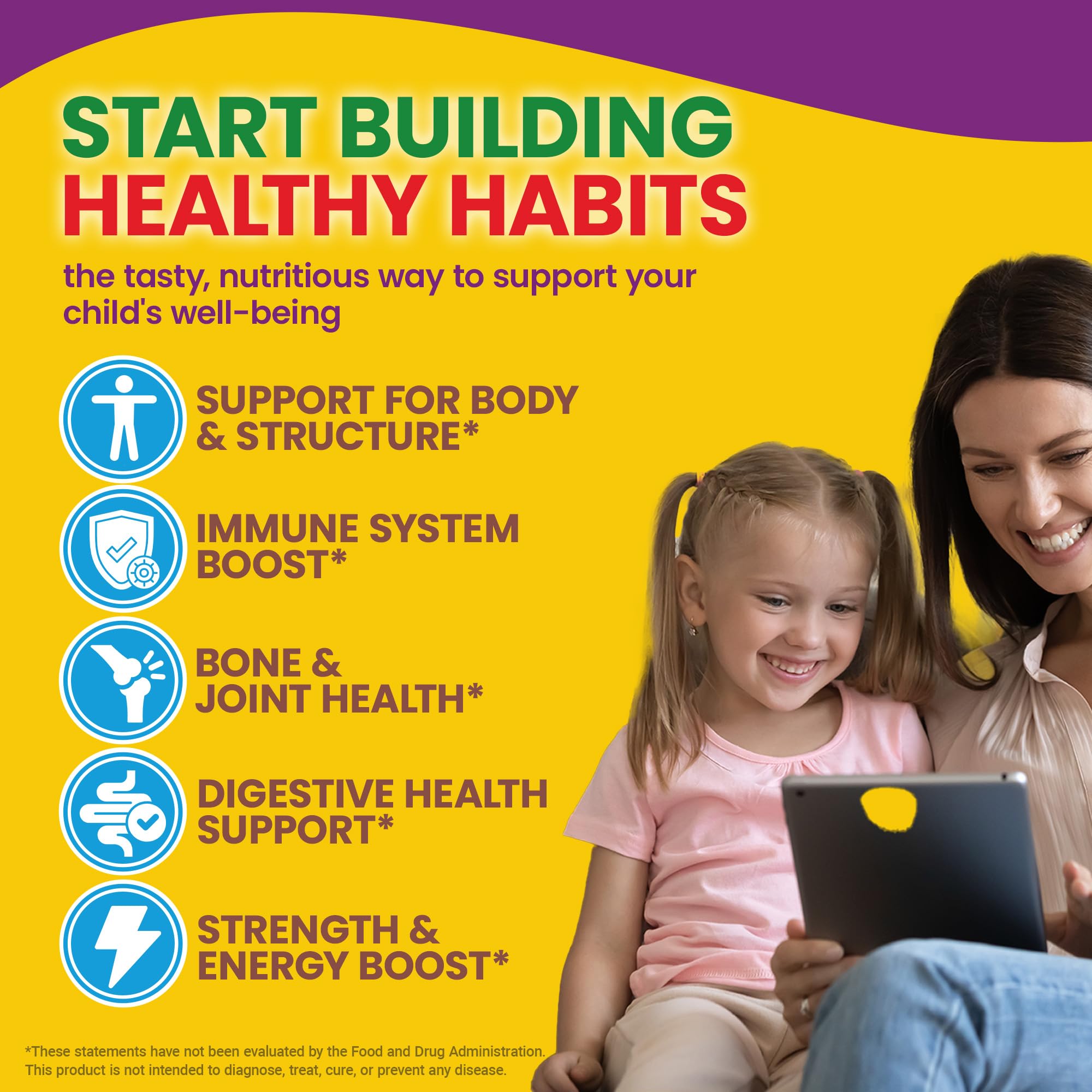 WellnessOne Kids Multivitamin Gummies - Sugar-Free Immune Support Supplement Packed with Vitamin C, B6, B12, Folic Acid & More - Natural Strawberry, Pineapple & Orange Flavors - 60 Gummy Vitamins