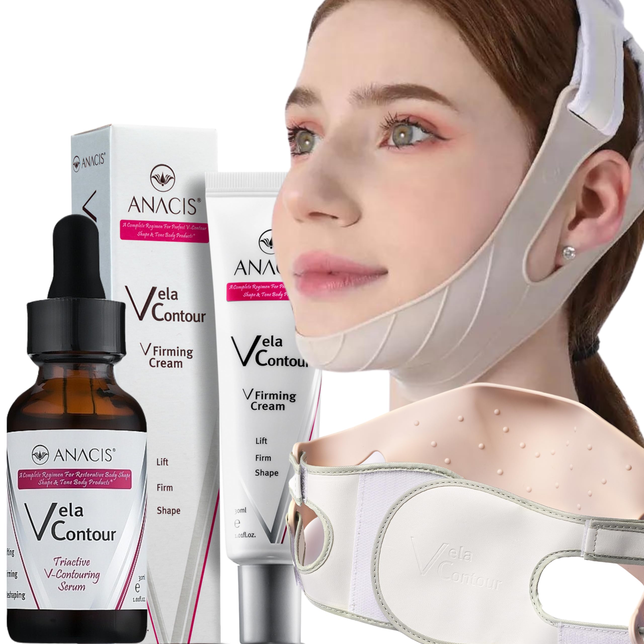 Vela Contour Double Chin Reducer Neck Line Face Lift Slim (Serum Cream Belt)