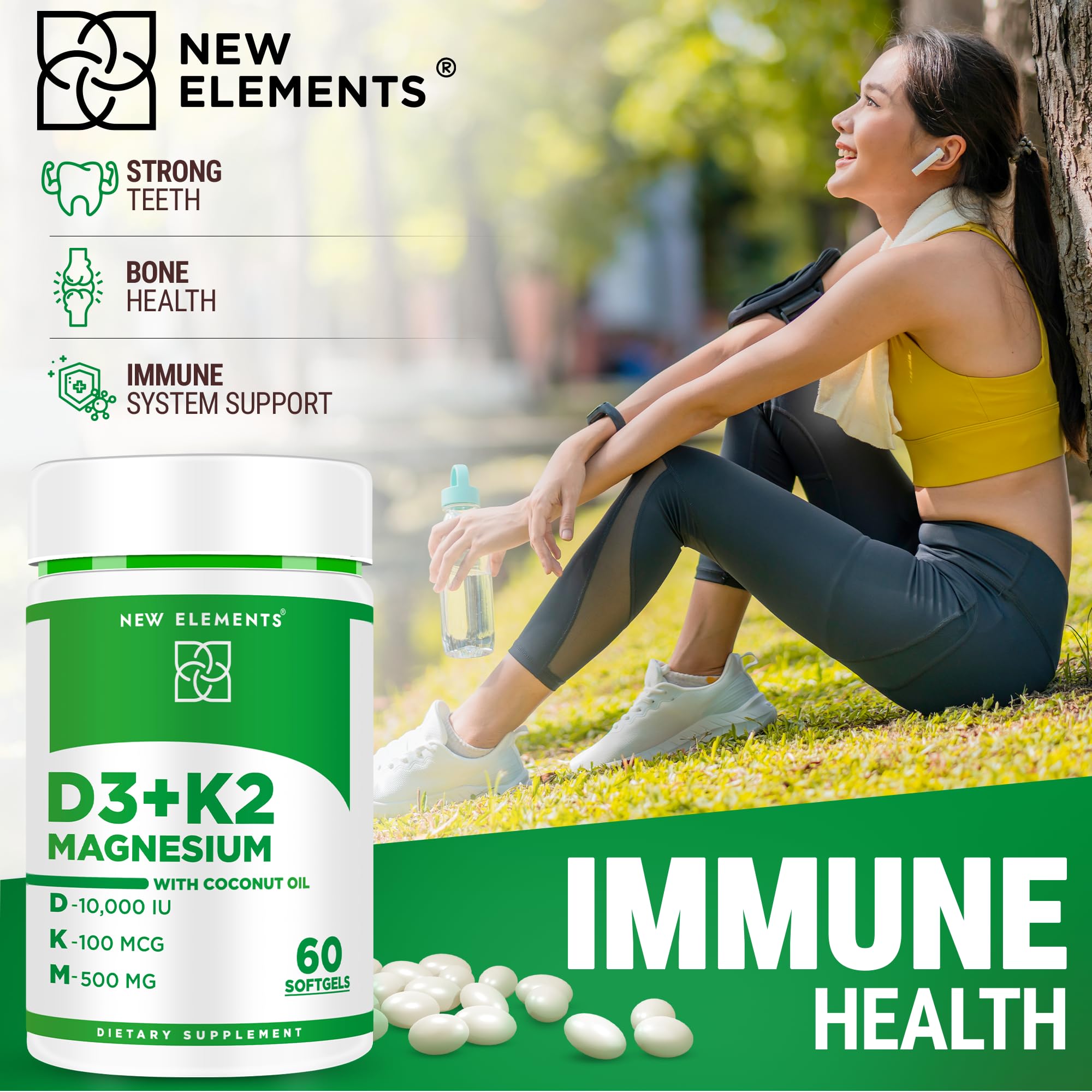 Vitamin D3 K2 Softgels for Women and Men with Magnesium Glycinate 500mg | Vitamins D3 10000iu & Magnesium Supplement for Bone Health | Immune Support | Non-GMO | Gluten-Free | Sugar Free