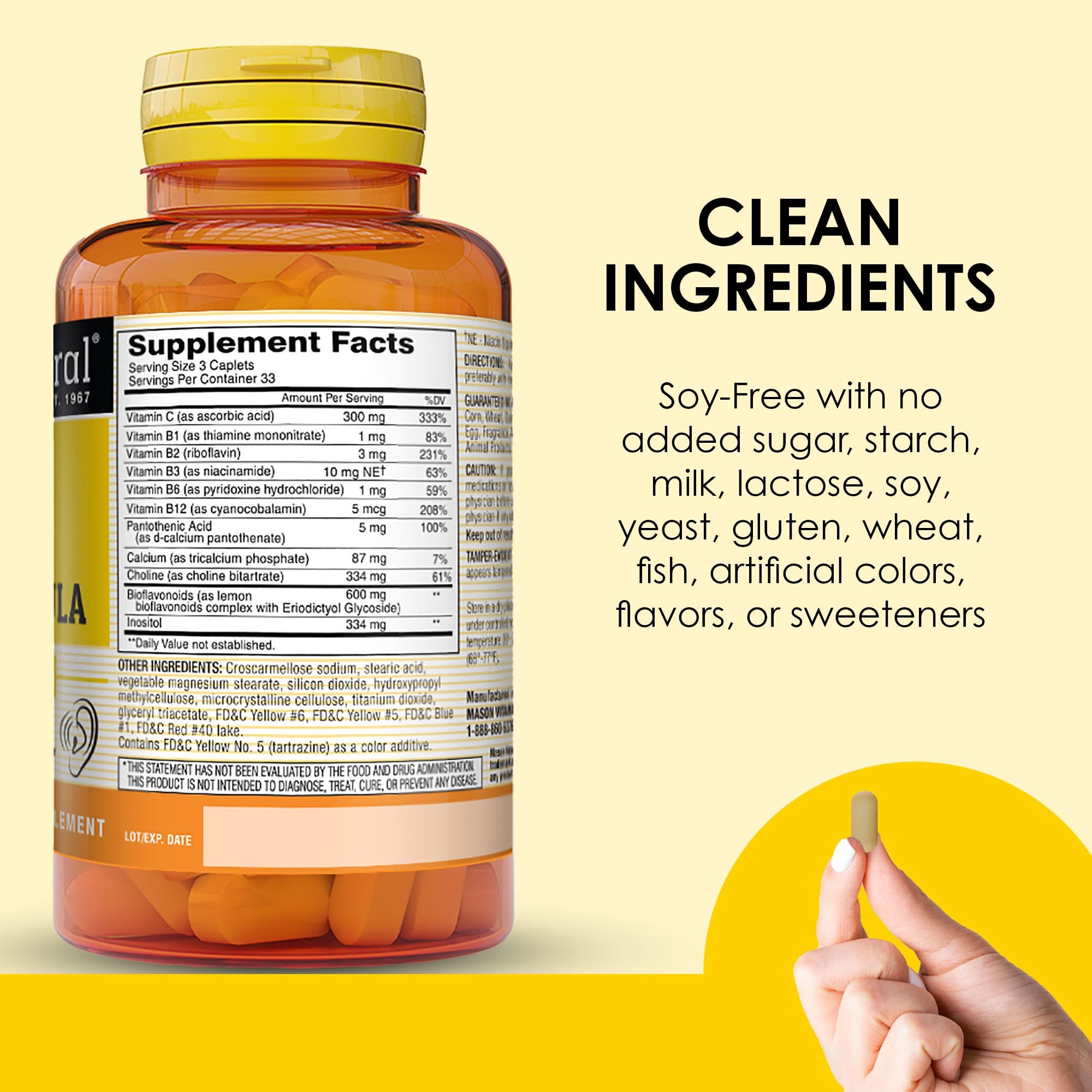 MASON NATURAL Advanced Ear Health Formula - Supports Healthy Circulation in The Inner Ear, Ringing Ears Relief, 100 Caplets