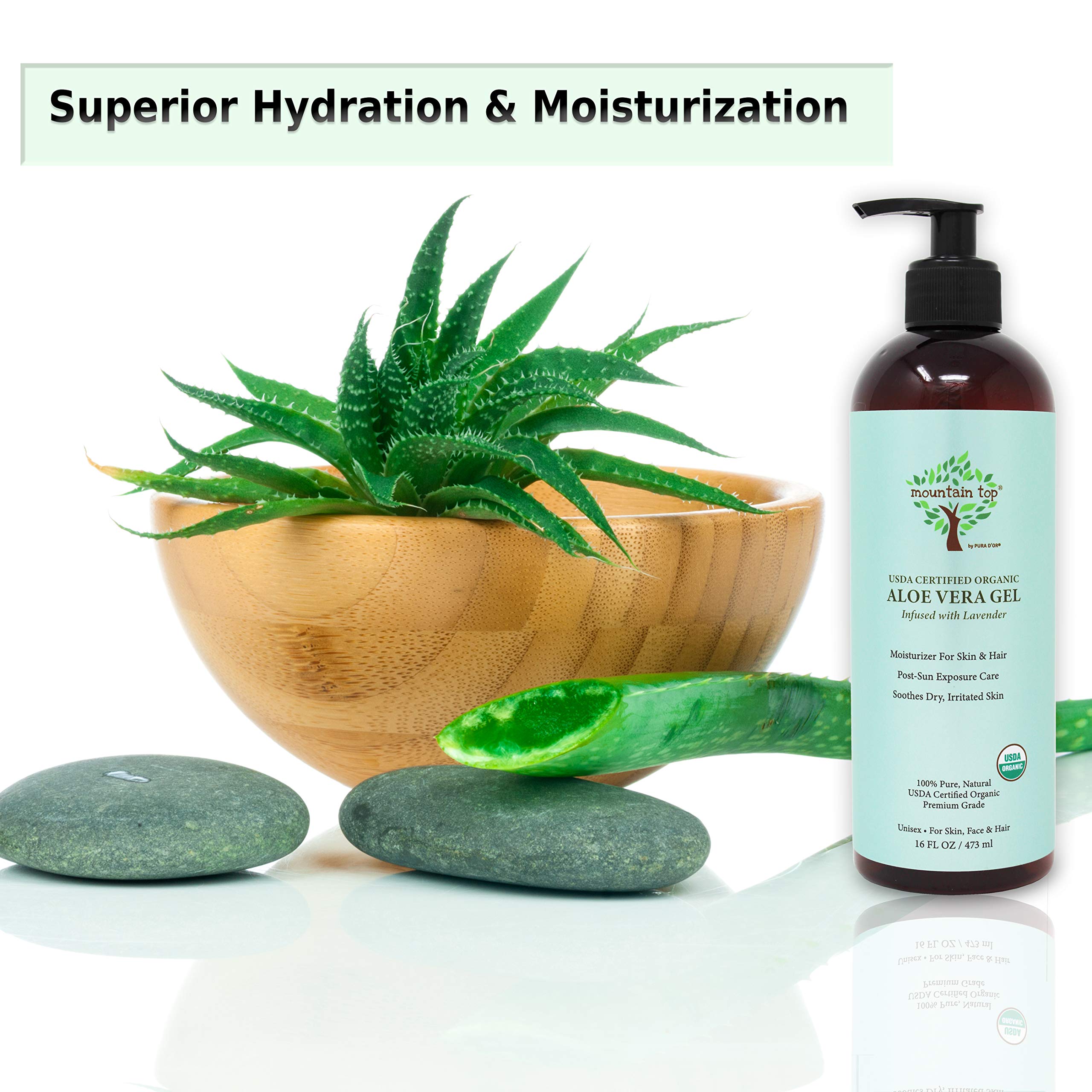 MOUNTAIN TOP Organic Aloe Vera Gel (16 fl oz / 473 mL) USDA Certified 100% Pure & Natural - For Extremely Dry & Itchy Skin