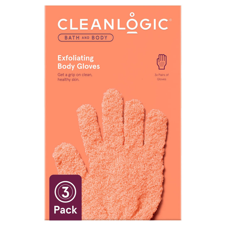 Cleanlogic Bath and Body Exfoliating Stretch Bath/Shower Gloves Assorted Colors, 3 Pair - 9 Count