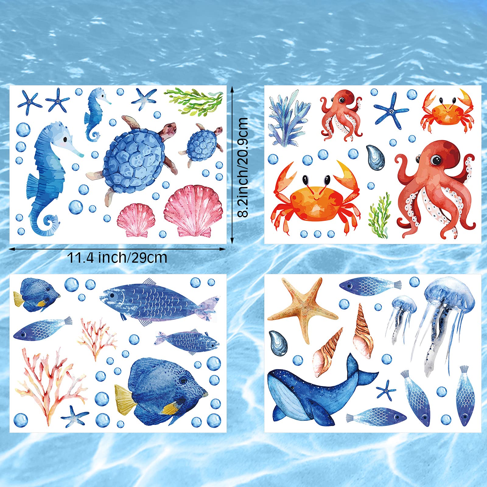 Zonon 97 Pcs Glow in The Dark Ocean Stickers Ocean Fish Wall Decals Under The Sea Wall Decals Removable Sticker Fluorescent Starfish Shell Waterproof Peel and Stick for Kids Bedroom Decor